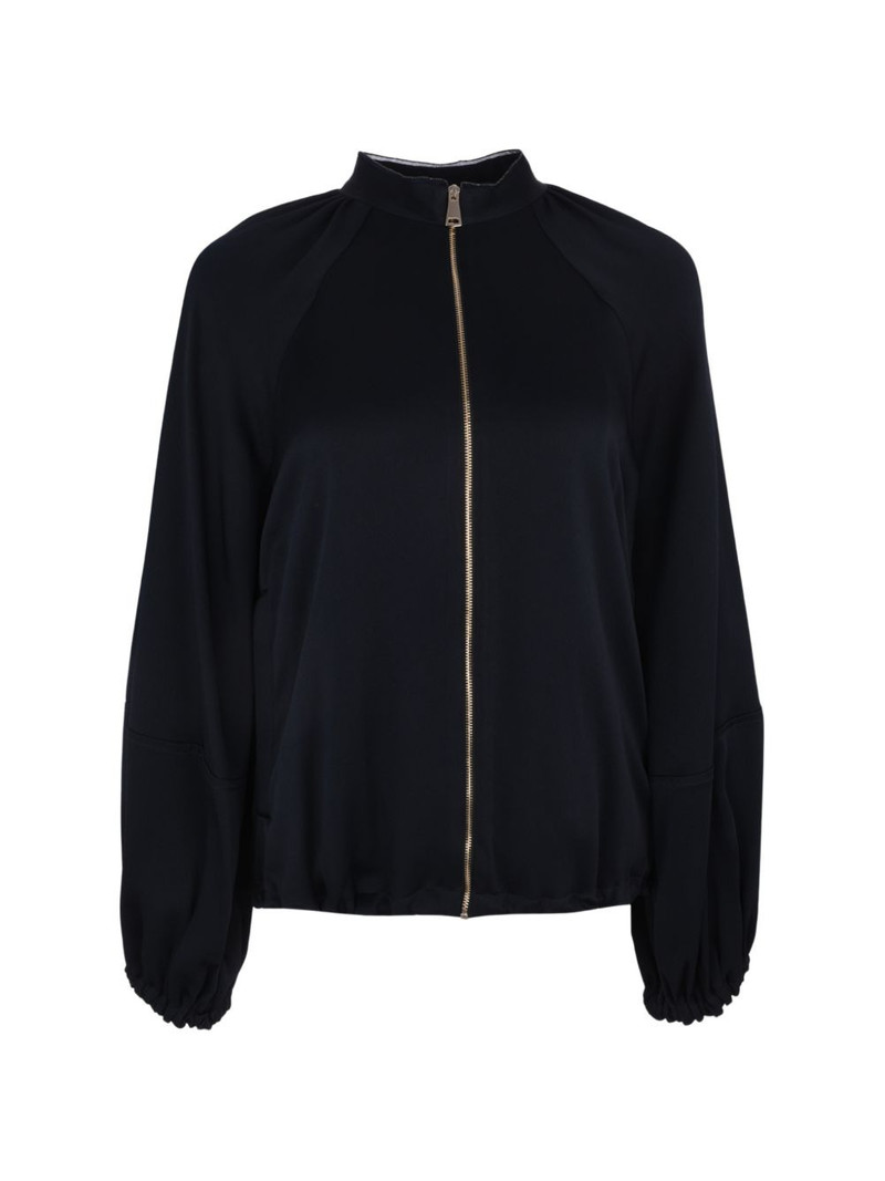 balloon-sleeve satin bomber jacket 1