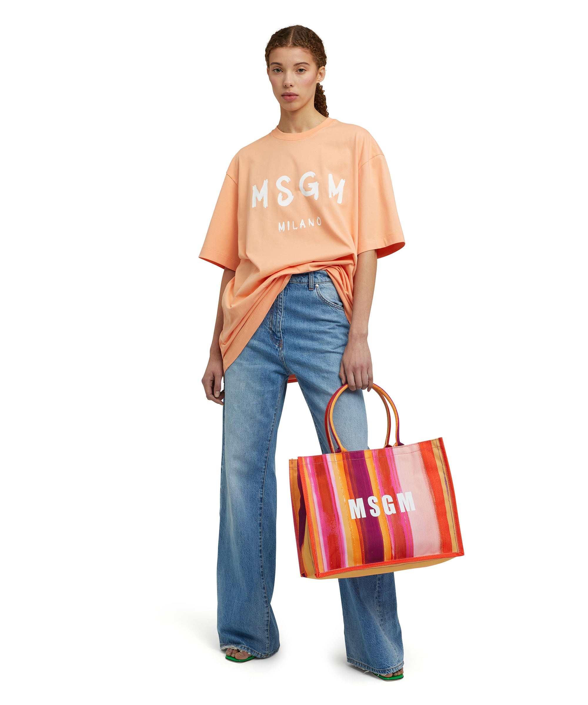 Cotton "brushed stripes" tote bag with MSGM logo - 5