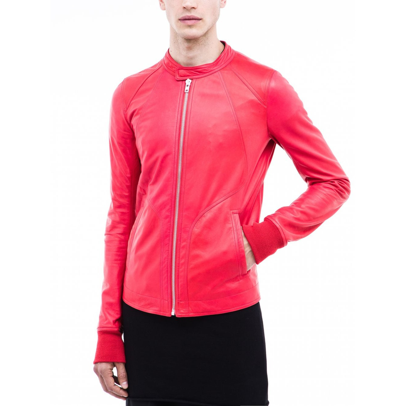 Rick Owens Walrus Intarsia Leather Jacket - 50 Red - 16