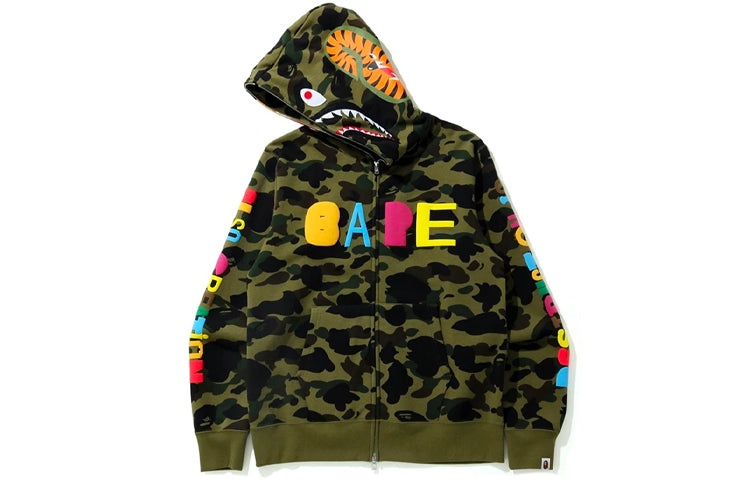 A Bathing Ape x READYMADE Shark Camo Full Zip Hoodie 'Olive Green' 1H23-115-905 - 2
