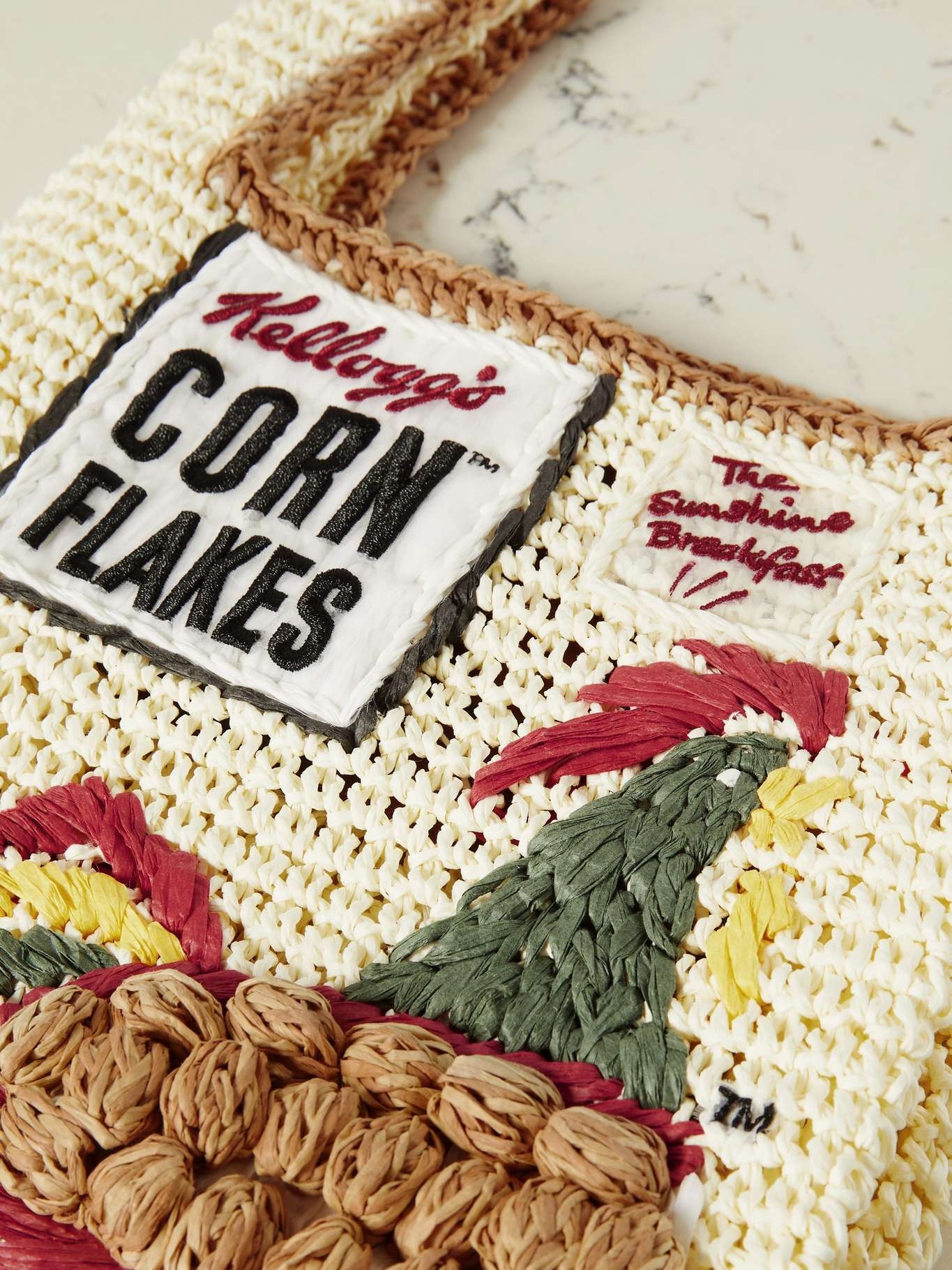 Cornflakes mini embroidered raffia tote - 4