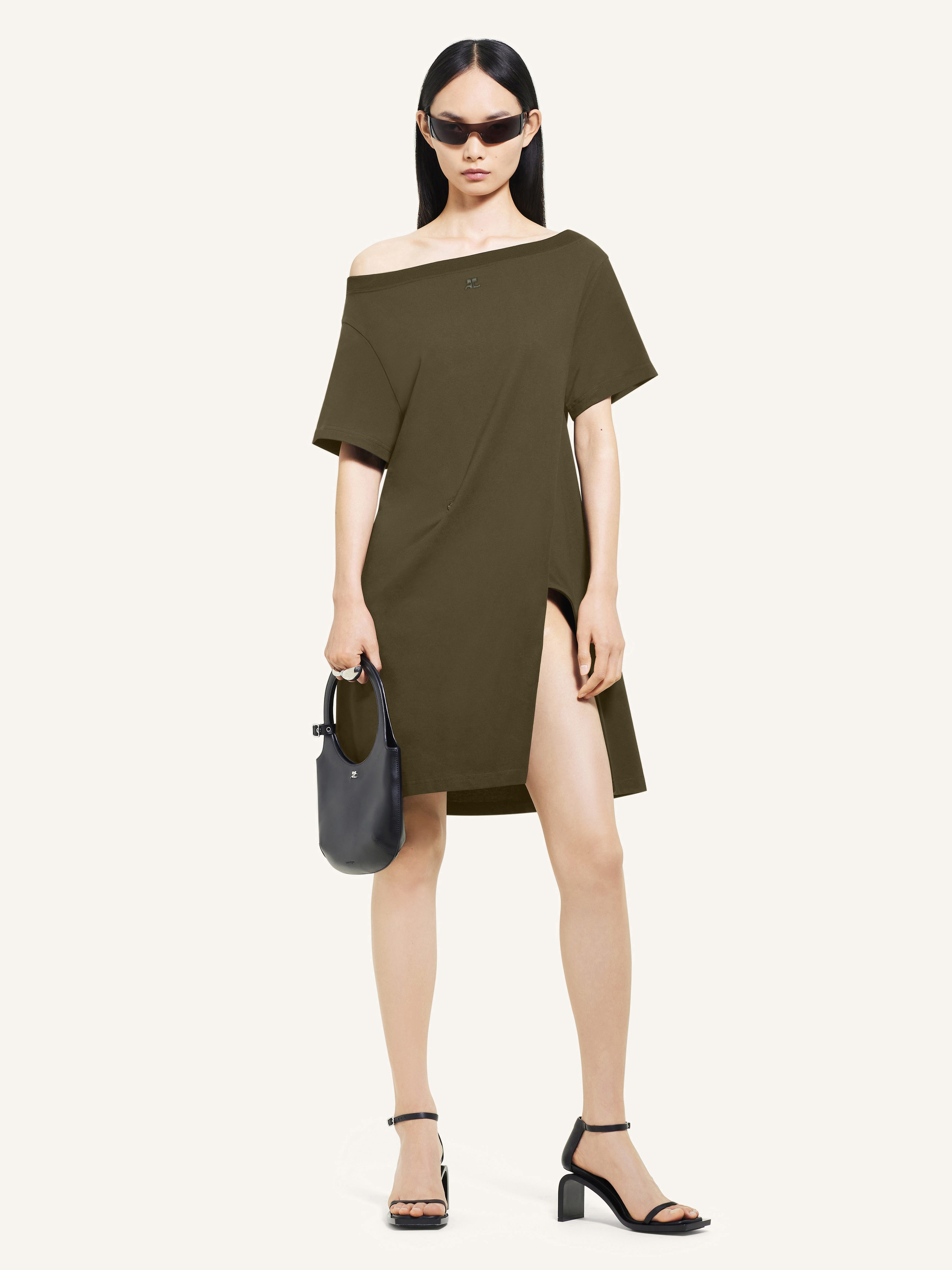 BOAT NECK COTTON MINI DRESS - 2