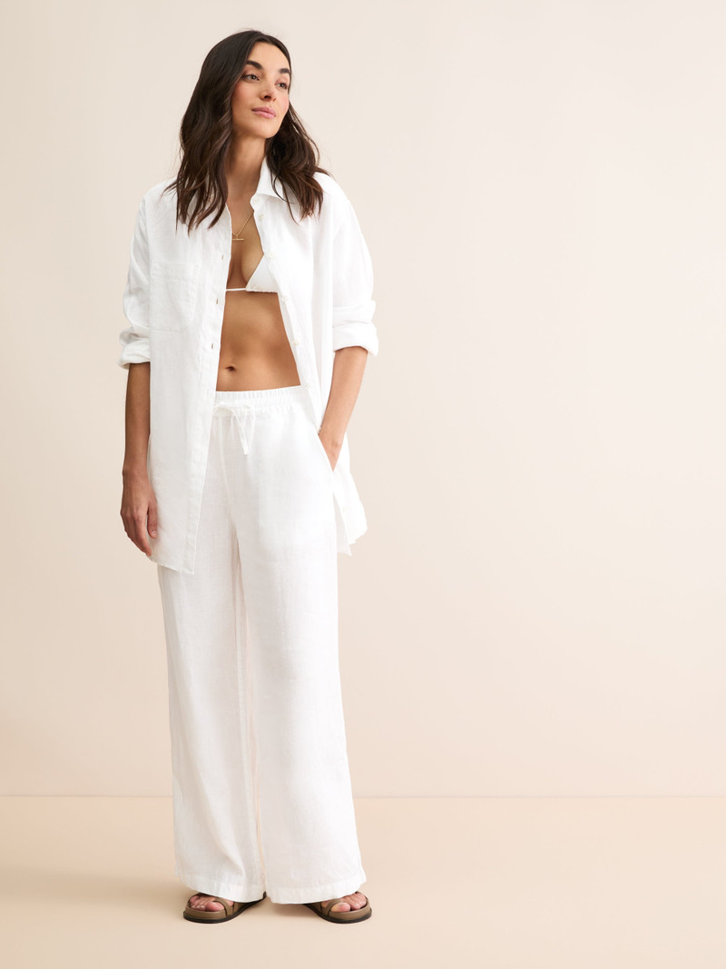 Women's Wide Leg Pants Sicily Linen White 1