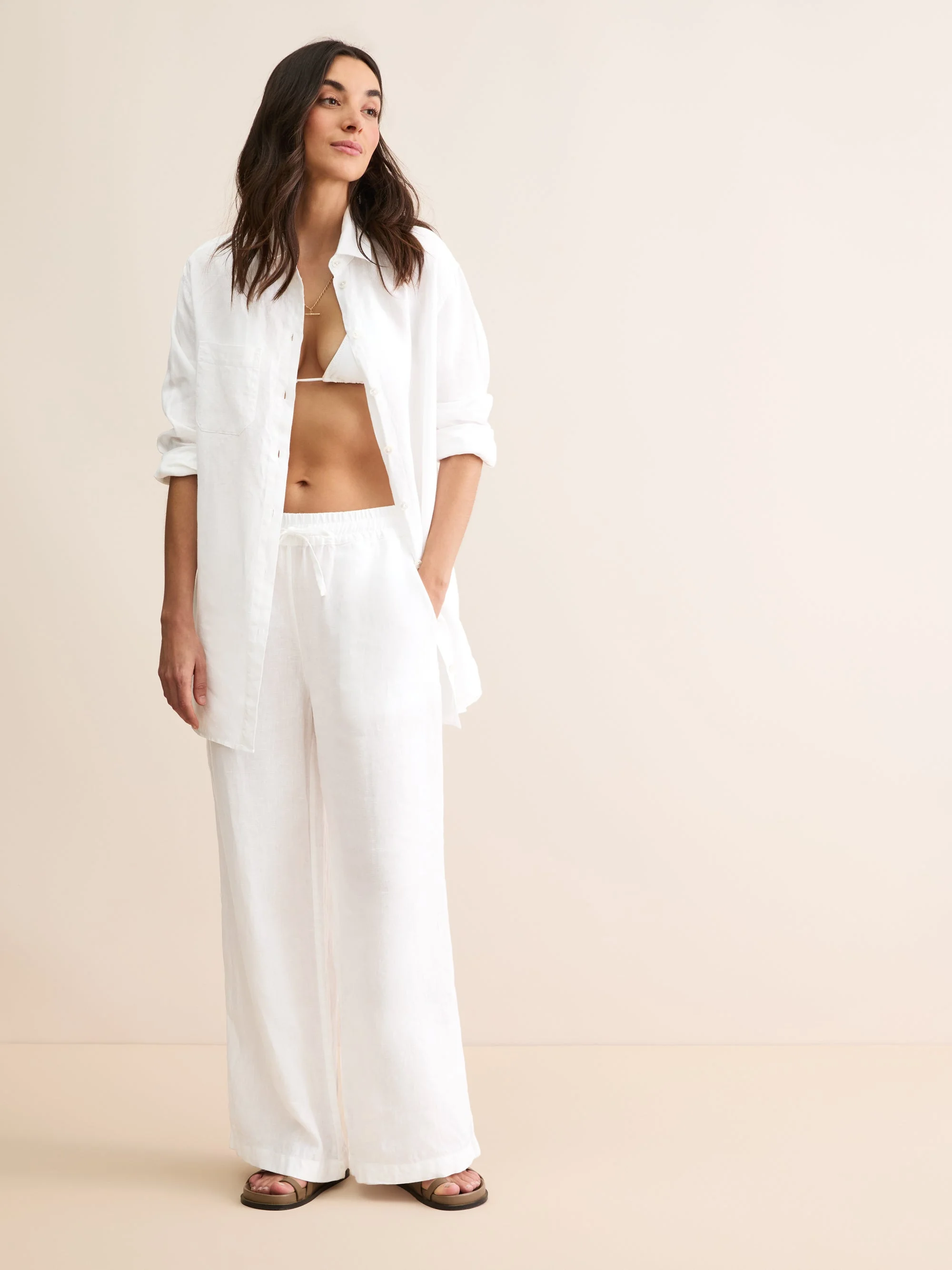 Sicily Linen Wide Leg Pants White - 1