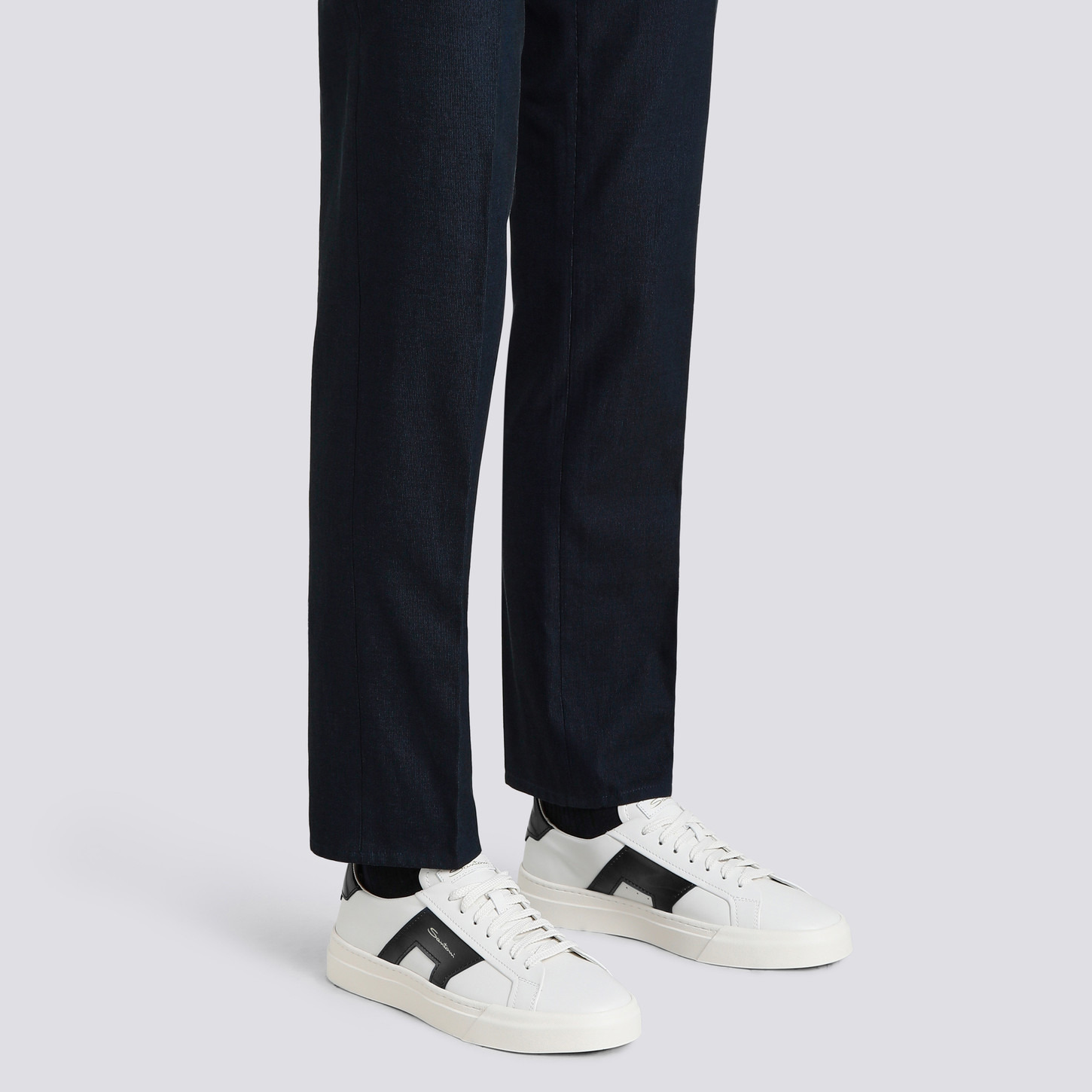 Men’s white and black leather double buckle sneaker - 2