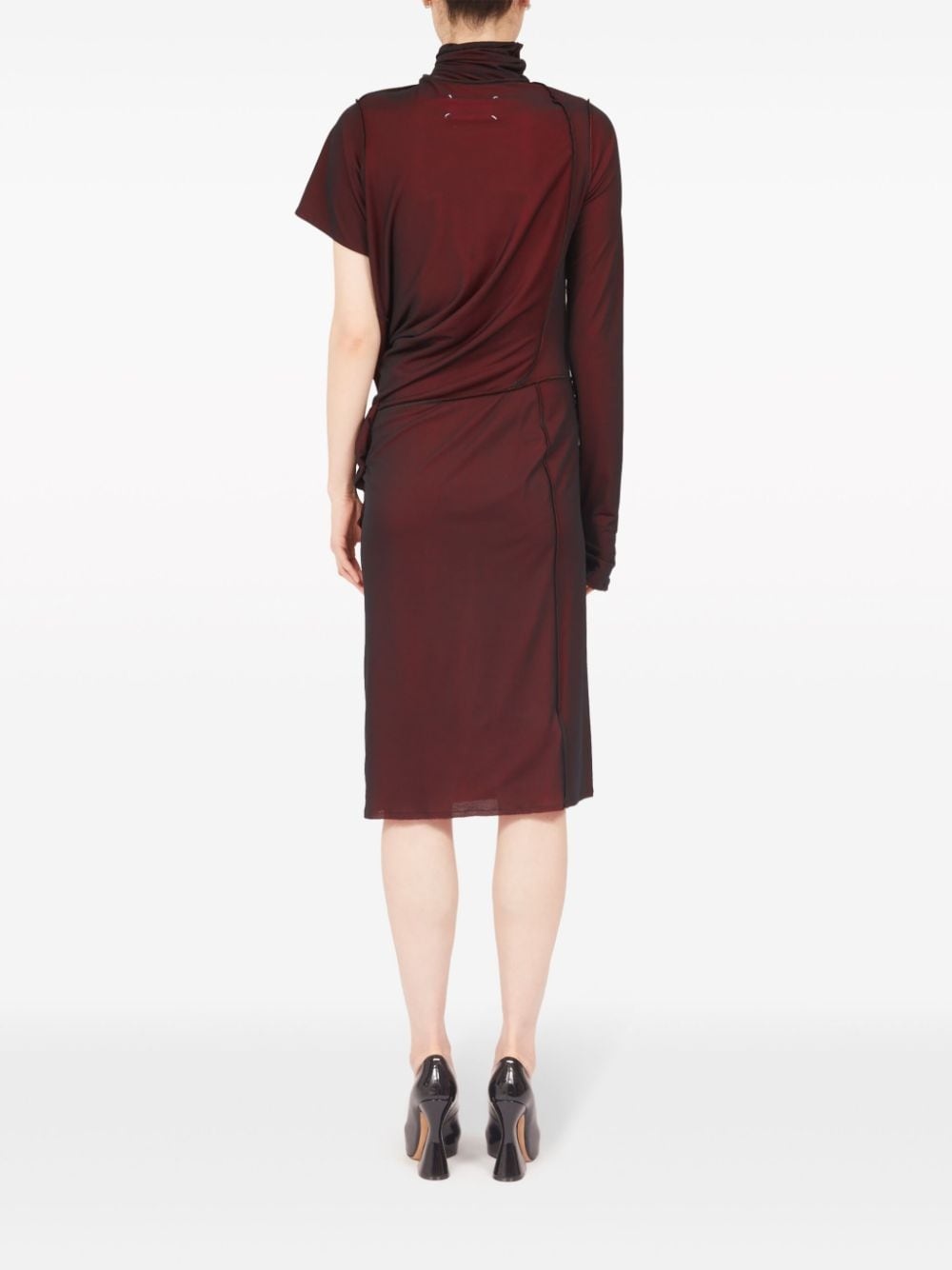 asymmetric ruched midi dress - 5