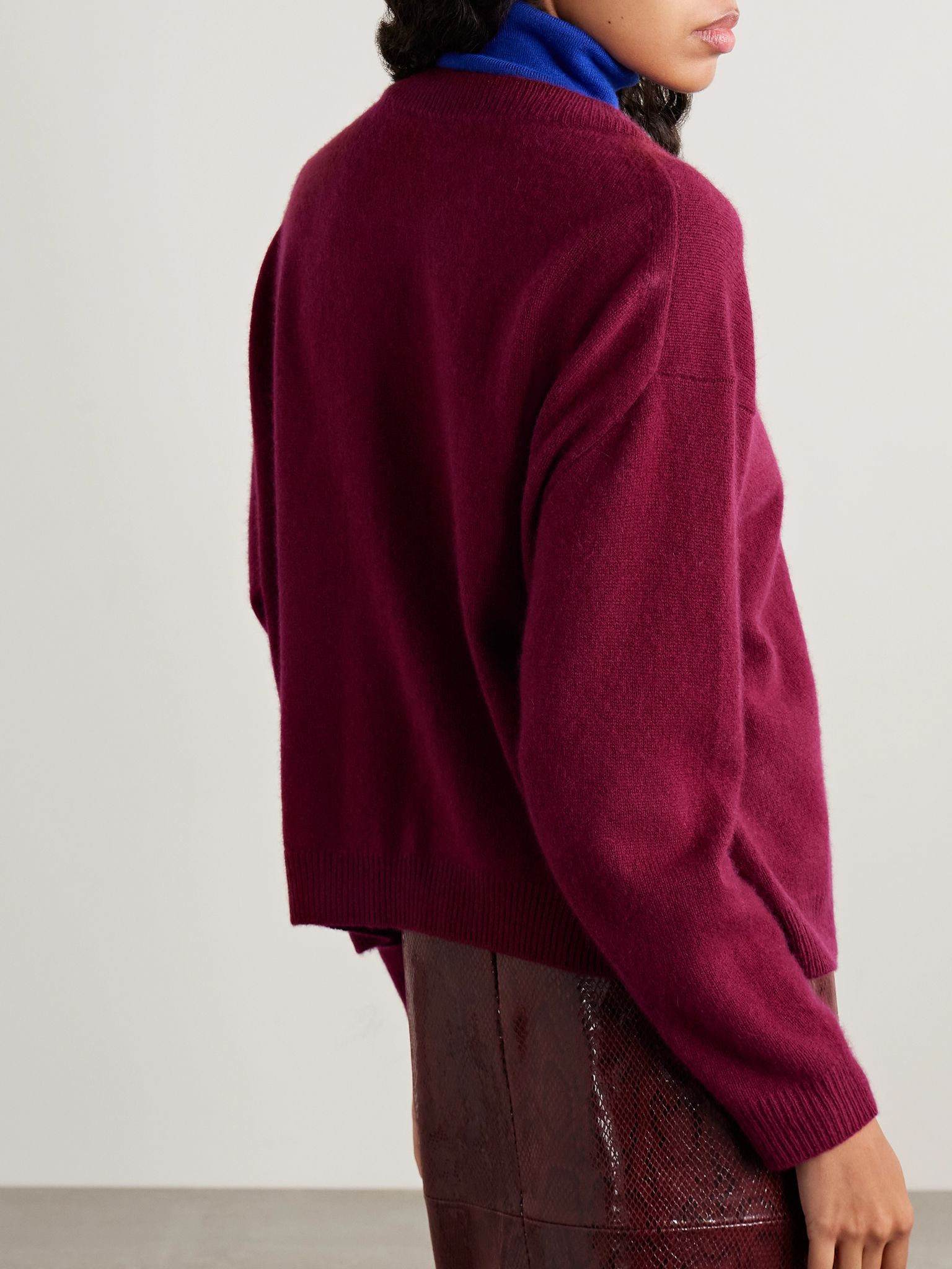 Doris layered two-tone cashmere turtleneck sweater Crimson - 4
