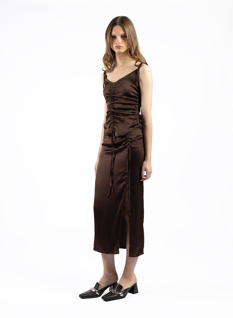 Silk Midi Skirt Brown 3