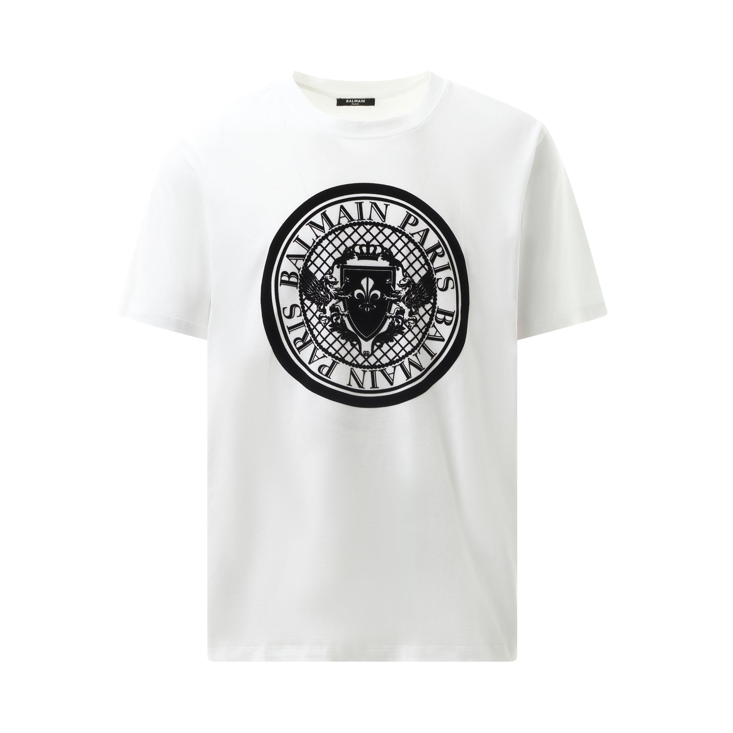 Coin Flock Reg Fit T-Shirt in White/Black - 2
