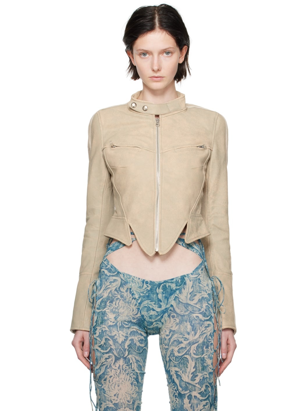 SSENSE Exclusive Beige Leather Jacket - 1
