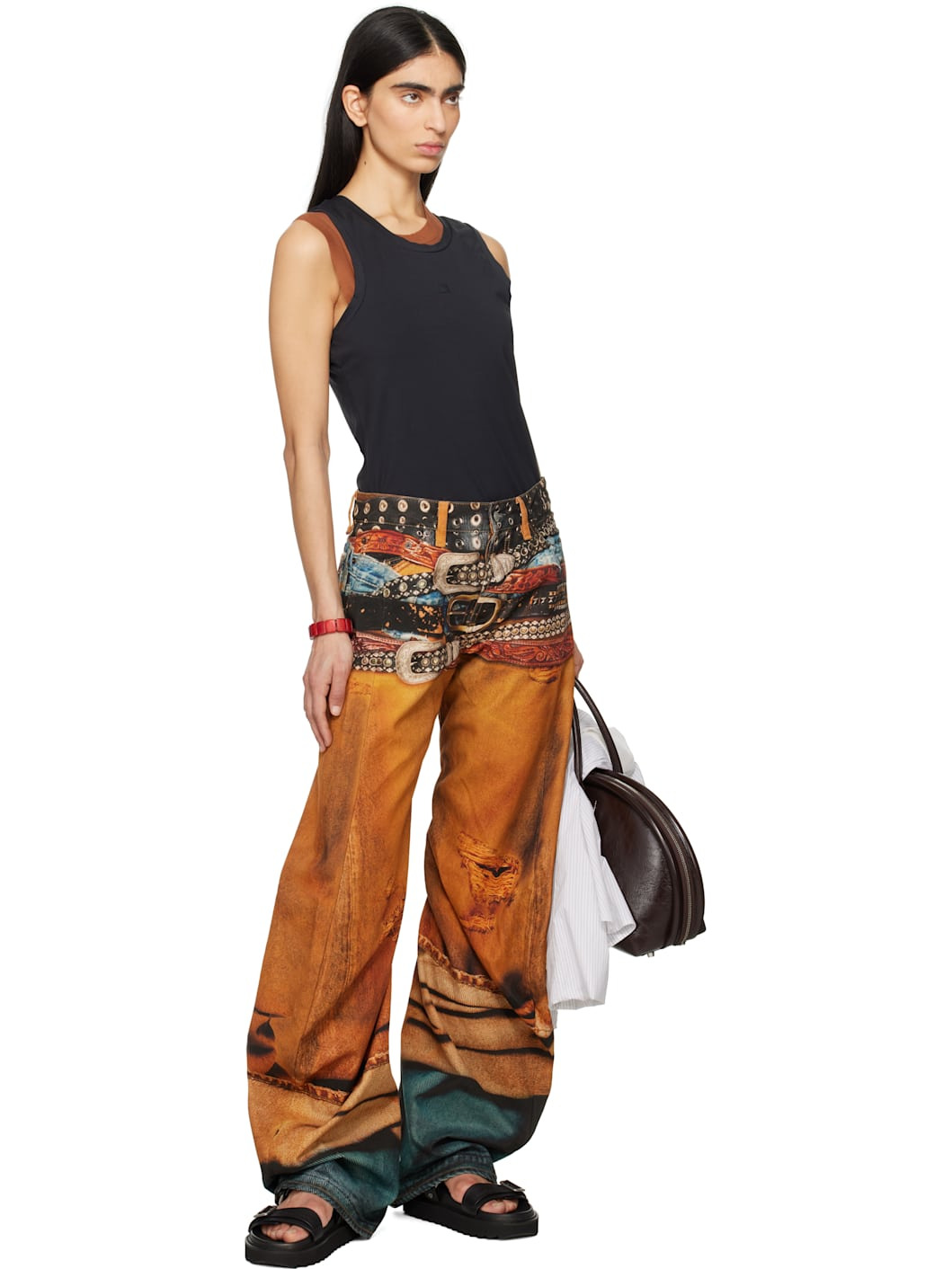 Orange Stacked Belts Jeans - 4