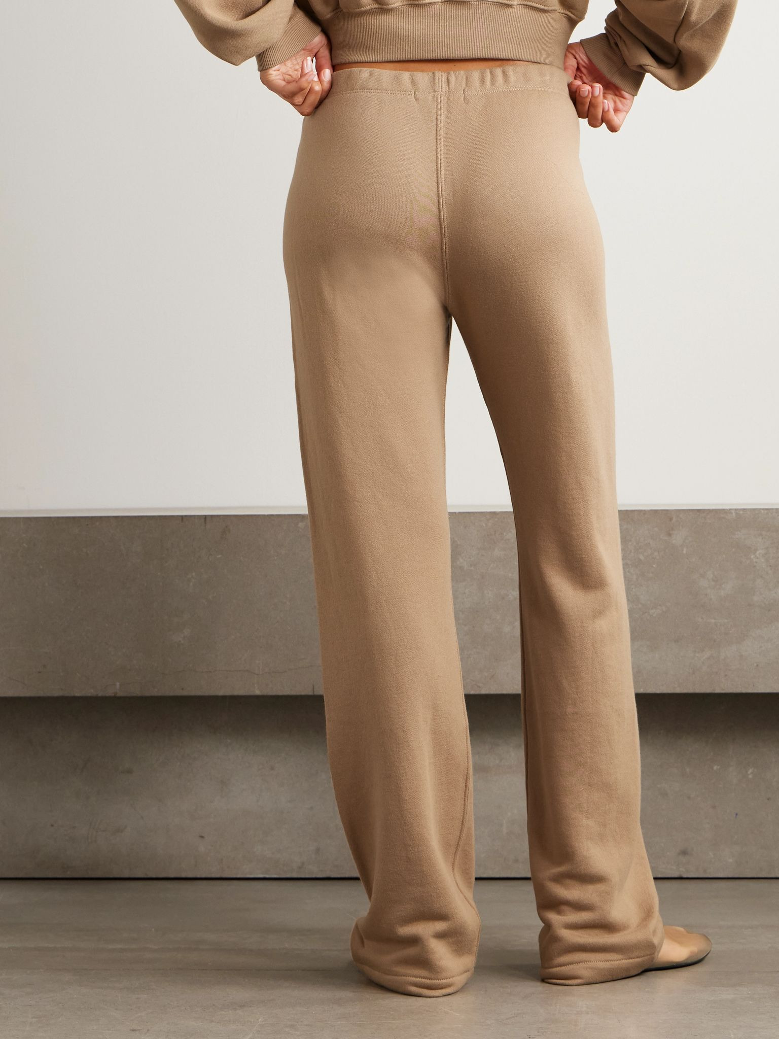 Embroidered cotton and modal-blend jersey sweatpants Taupe - 3