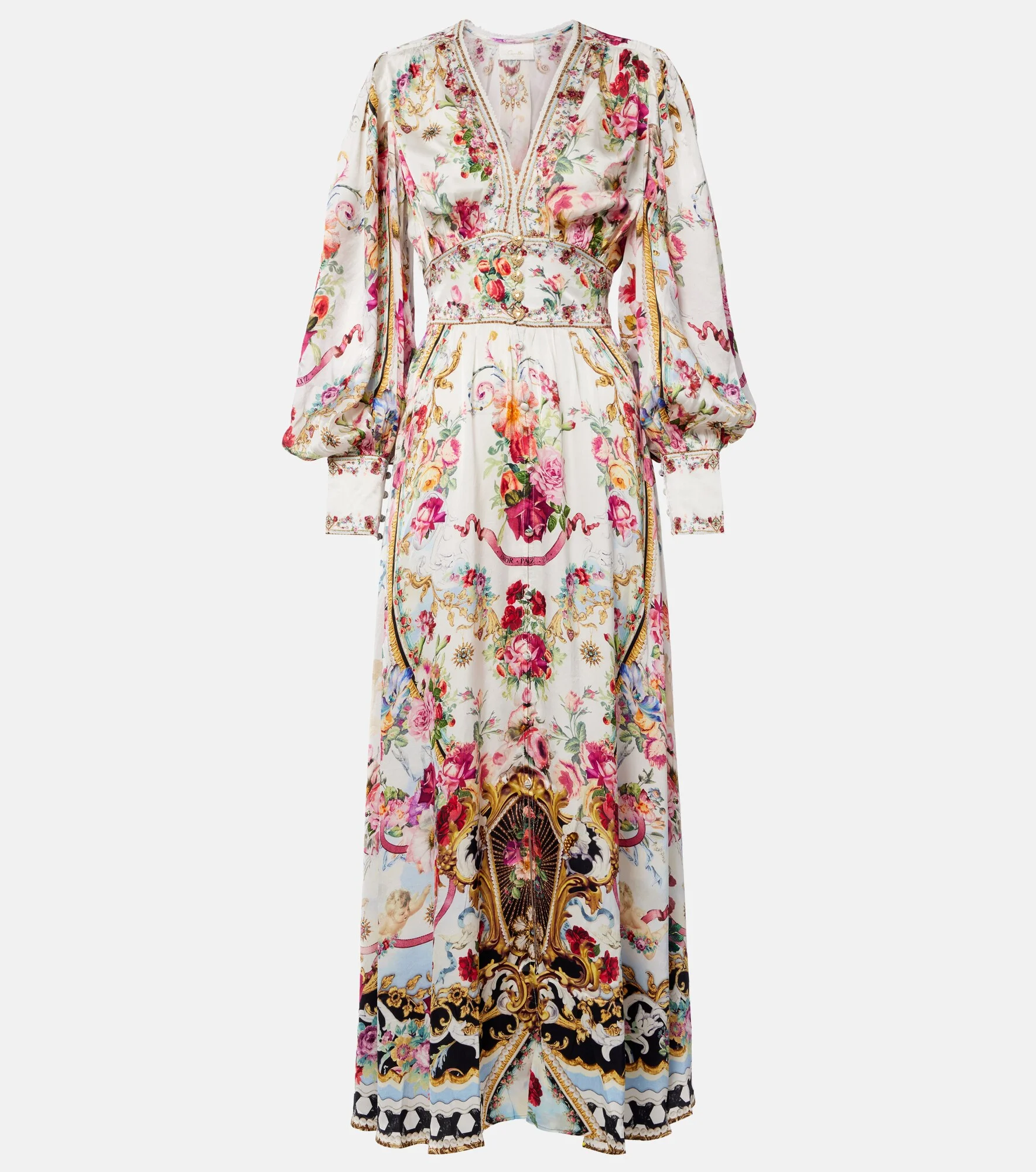 Floral silk satin maxi dress - 1