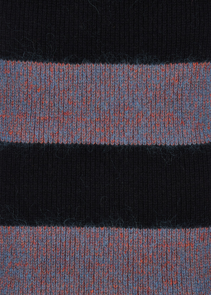 Black Stripe Lambswool-Mohair Chunky Knit Beanie and Scarf Set 6