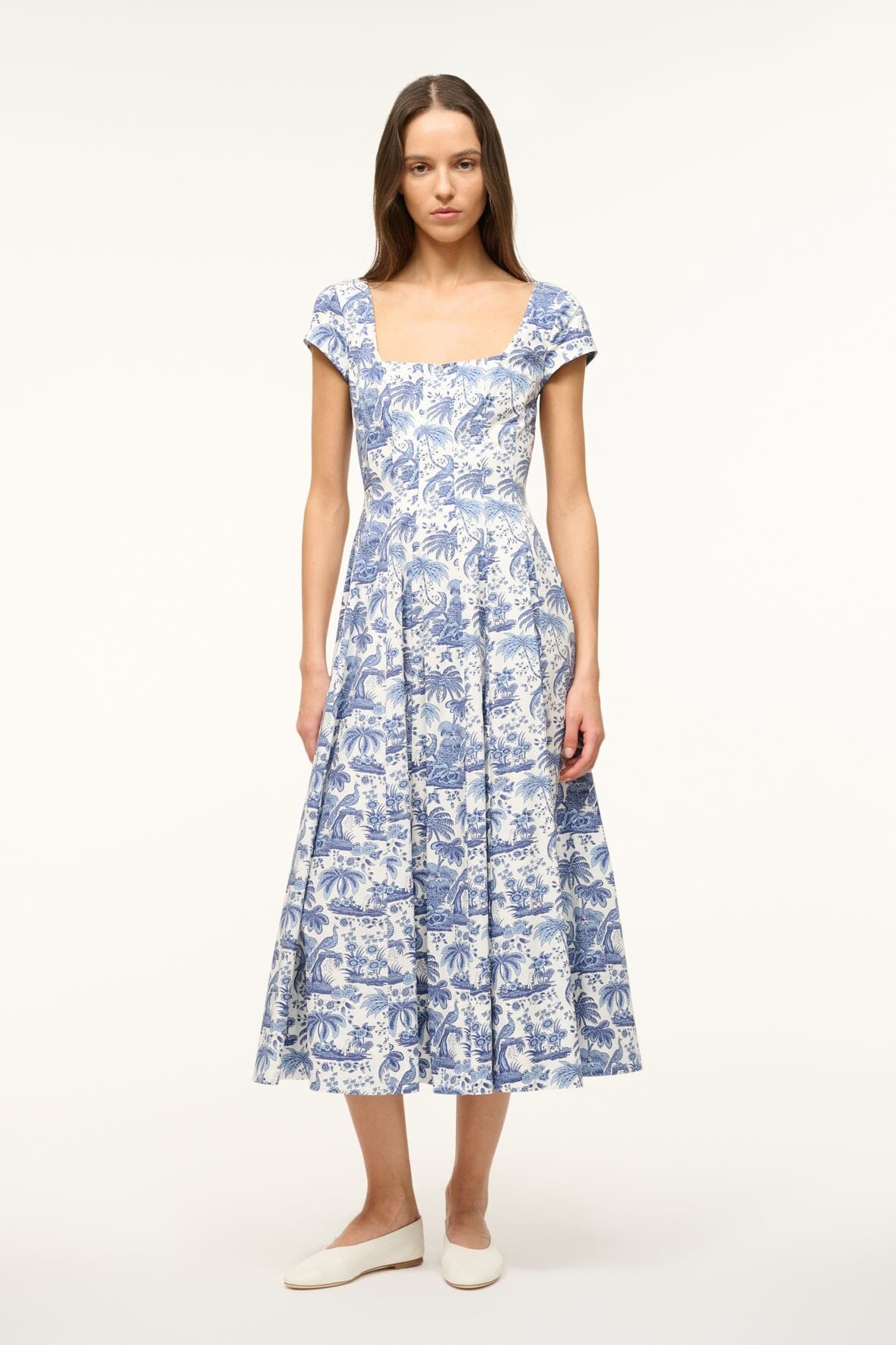 STAUD SHORT SLEEVE WELLS DRESS BLUE TOILE - 2