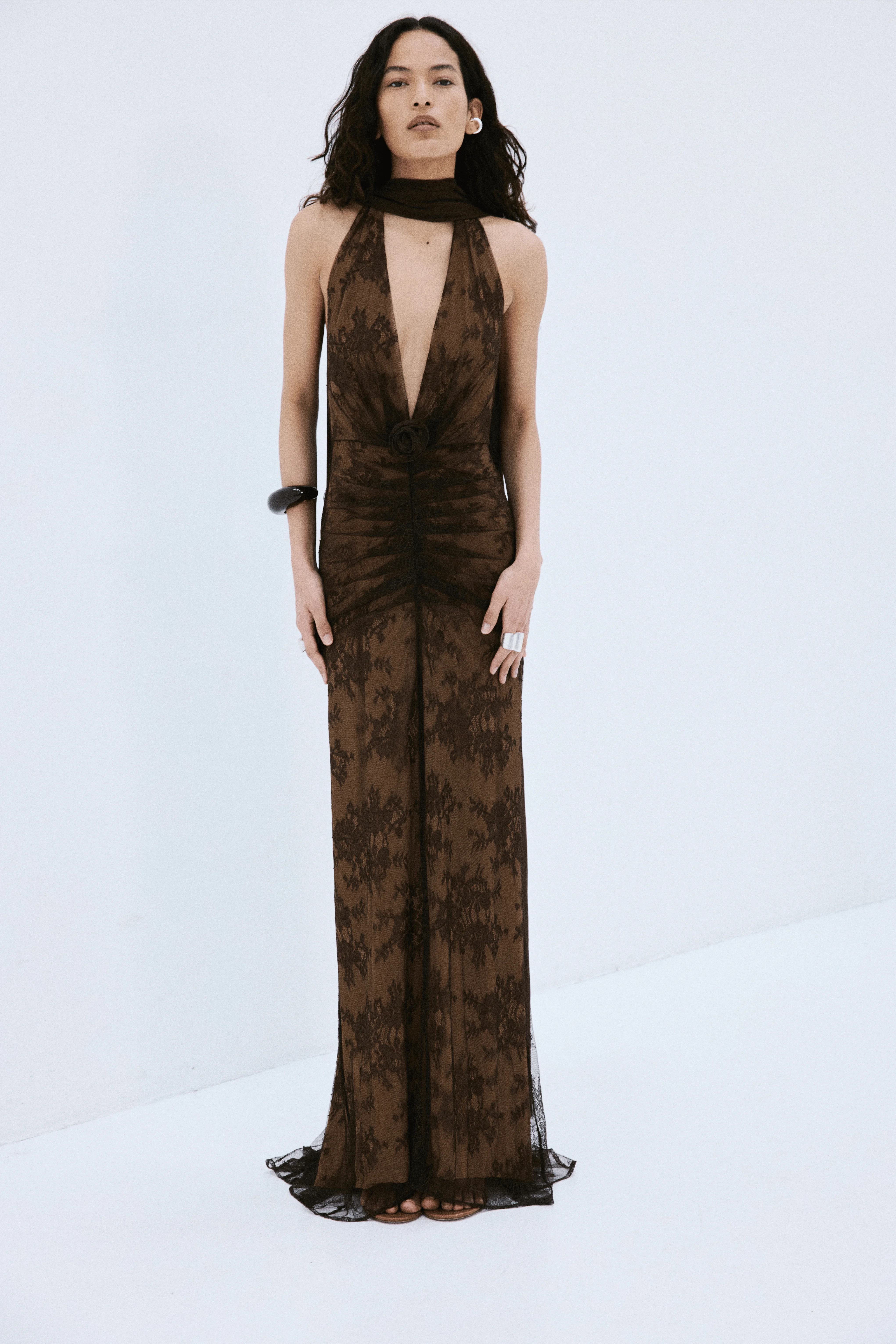 AMORA MAXI DRESS IN BROWN LACE TULLE - 1