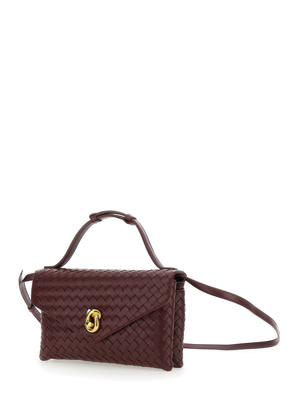 Bottega Veneta Women 'Knot Lock' Bordeaux Crossbody Bag With Intreccio Motif And Metal Knot Closure  - 2