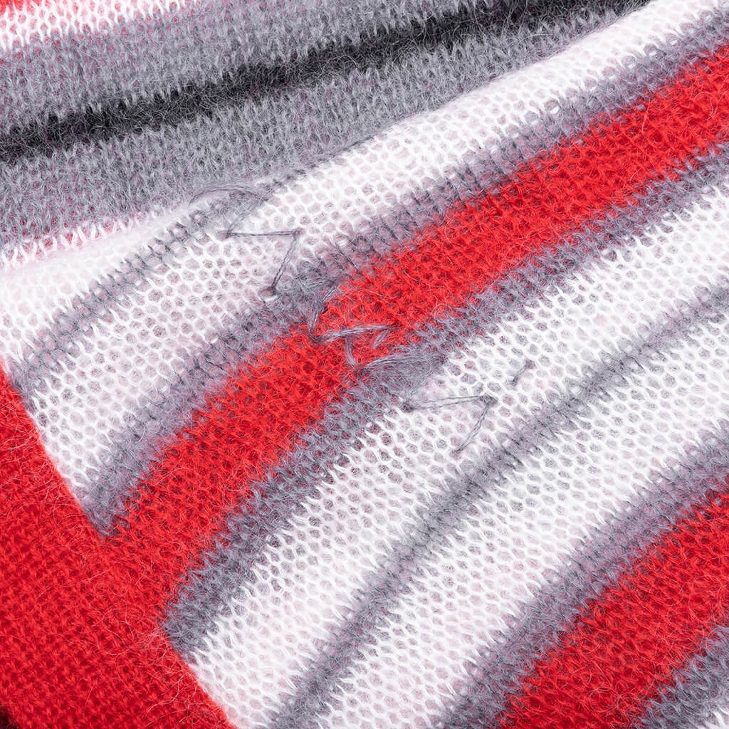 LOGO-EMBROIDERED STRIPED MOHAIR-BLEND CARDIGAN - RED/GREY - 3