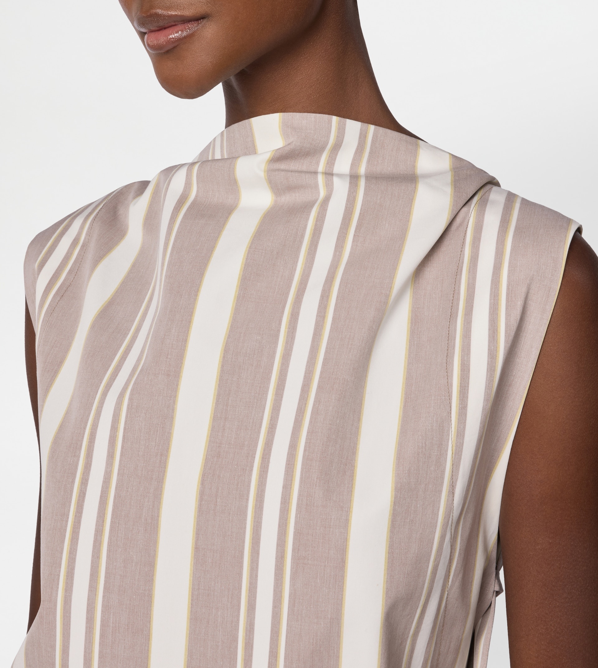 DRESS IN COTTON - BROWN, WHITE, YELLOW - 6