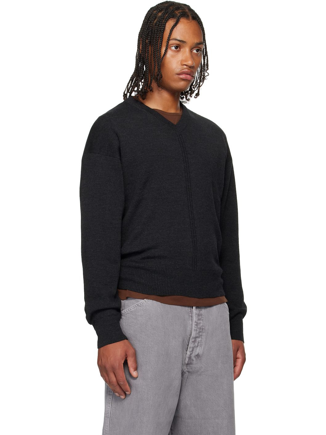 Gray V-Neck Sweater - 2