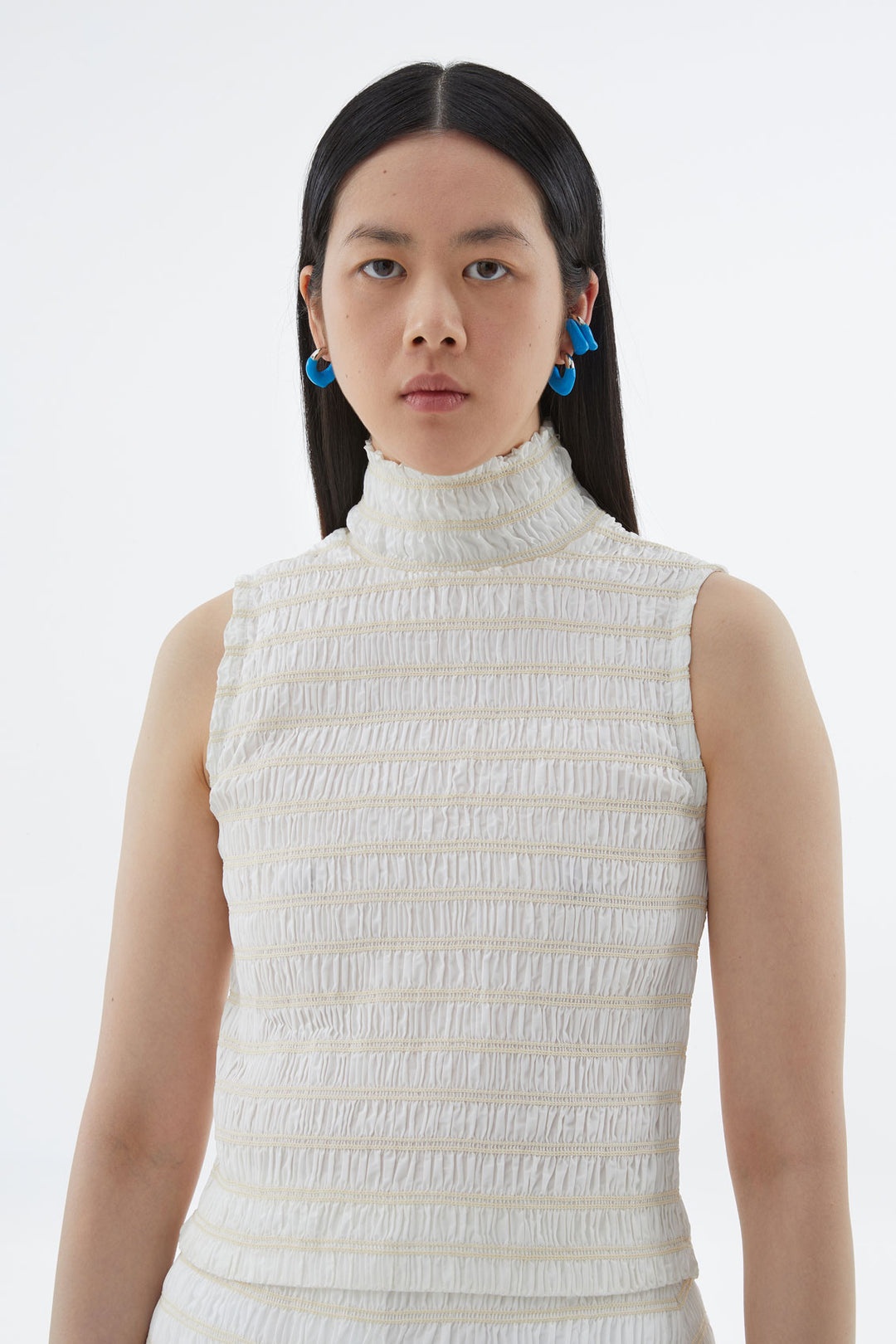EMBROIDERED STRETCH CREAM TOP - 5