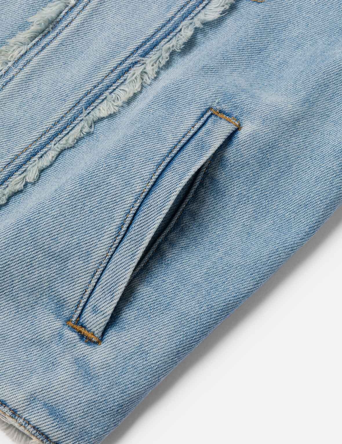 Deconstructed Logo and Seagull Embroidery Oversized Denim Jacket - 8