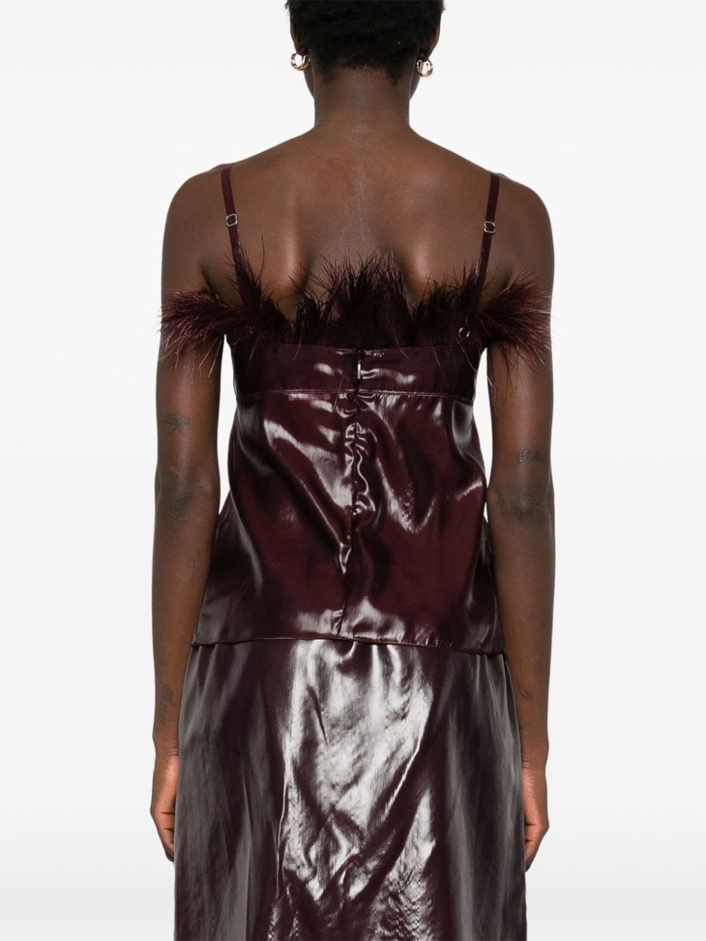 feather-embellished organza top - 4