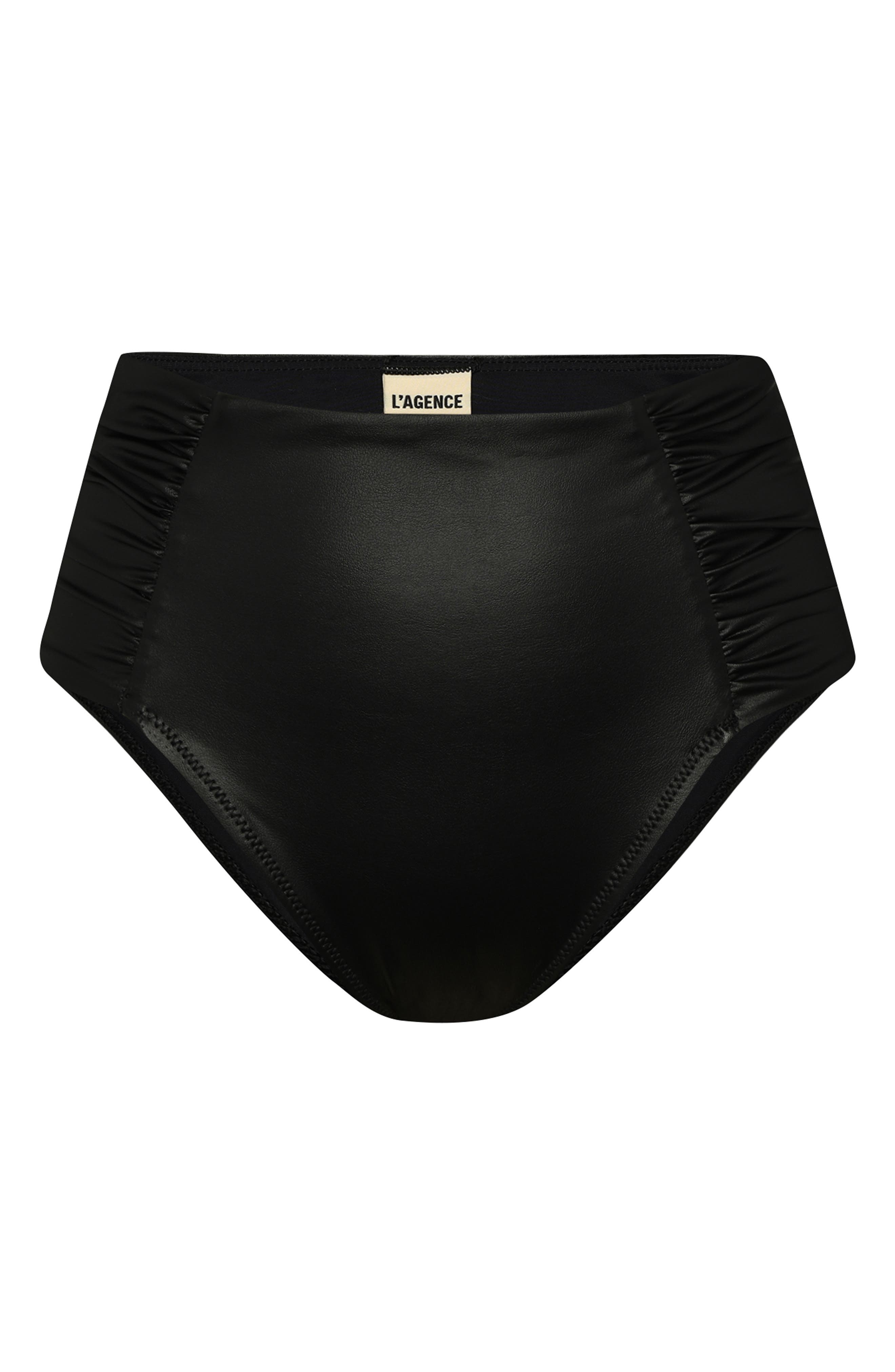 L'AGENCE Vanessa Luxe Faux Leather High Waist Bikini Bottoms in Black at Nordstrom - 3