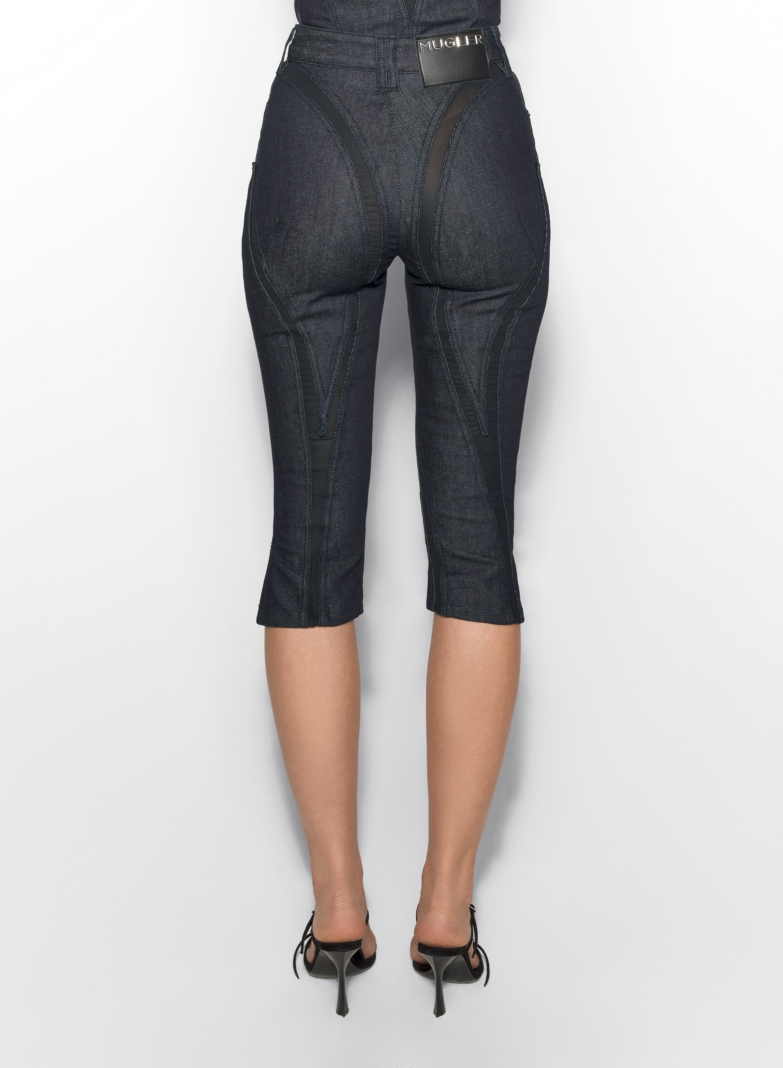 black mesh raw denim capri jeans - 5
