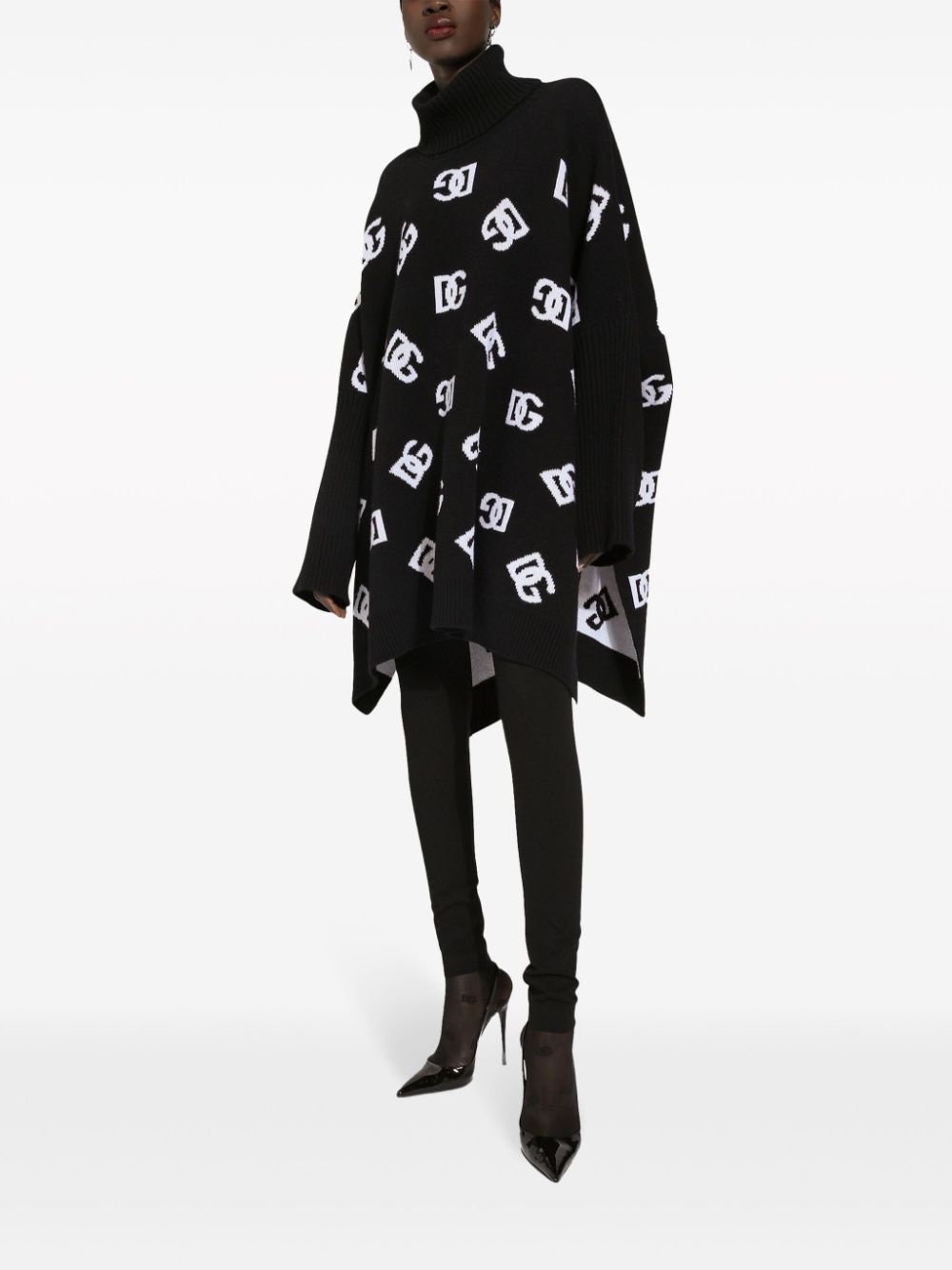 logo-jacquard roll-neck poncho - 2
