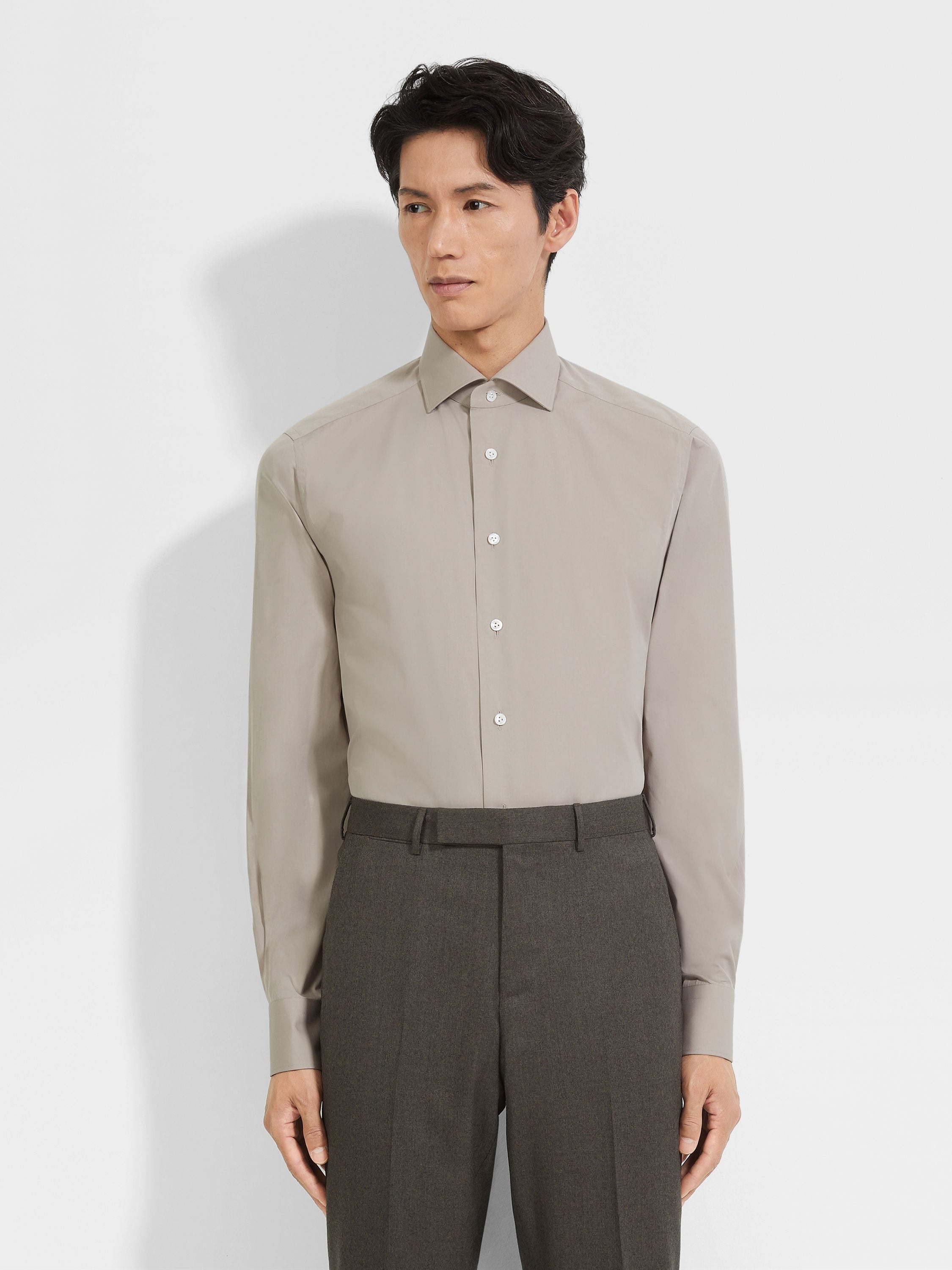 LIGHT TAUPE CENTOVENTIMILA COTTON SHIRT - 3