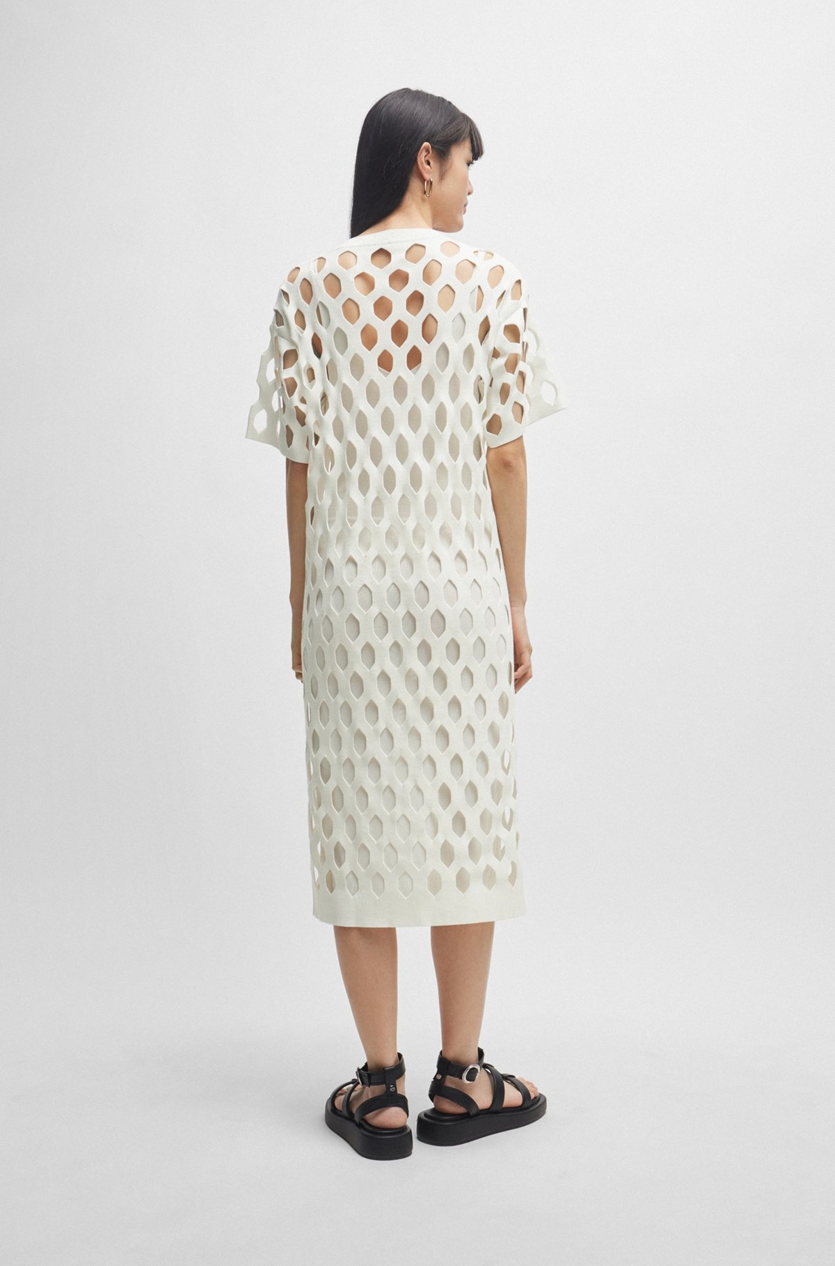 OPEN-STRUCTURED DRESS WITH INNER SLIP AND SHORT SLEEVES - 5