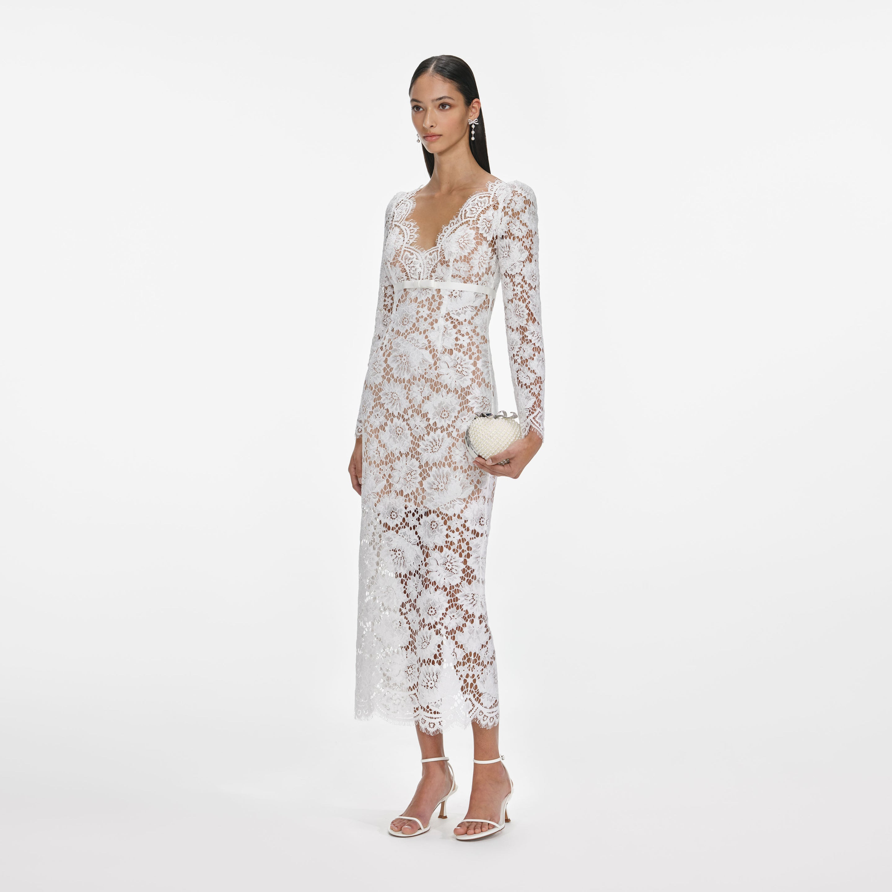 White Floral Lace Midi Dress - 2