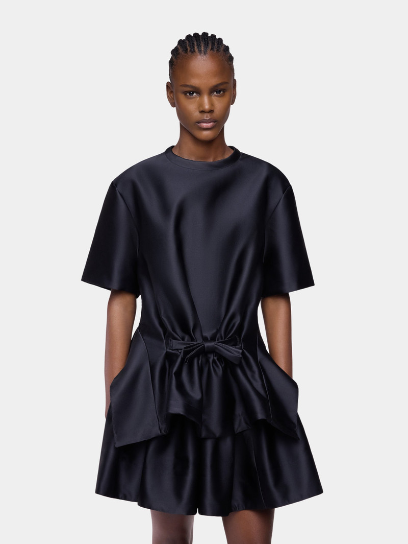 TAILORED TOP IN BLACK SATIN WITH BOW DETAIL 1