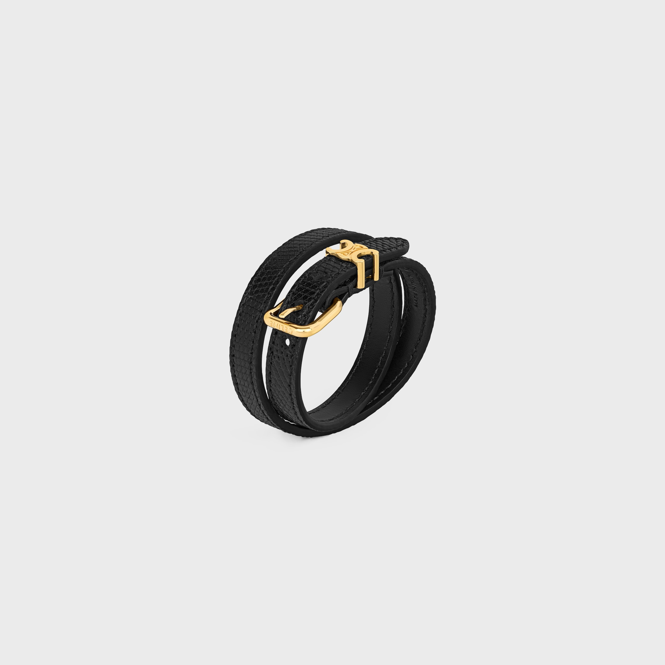 Les Cuirs Celine Double Bracelet in Lizard, Calfskin and Brass with Gold Finish - 2