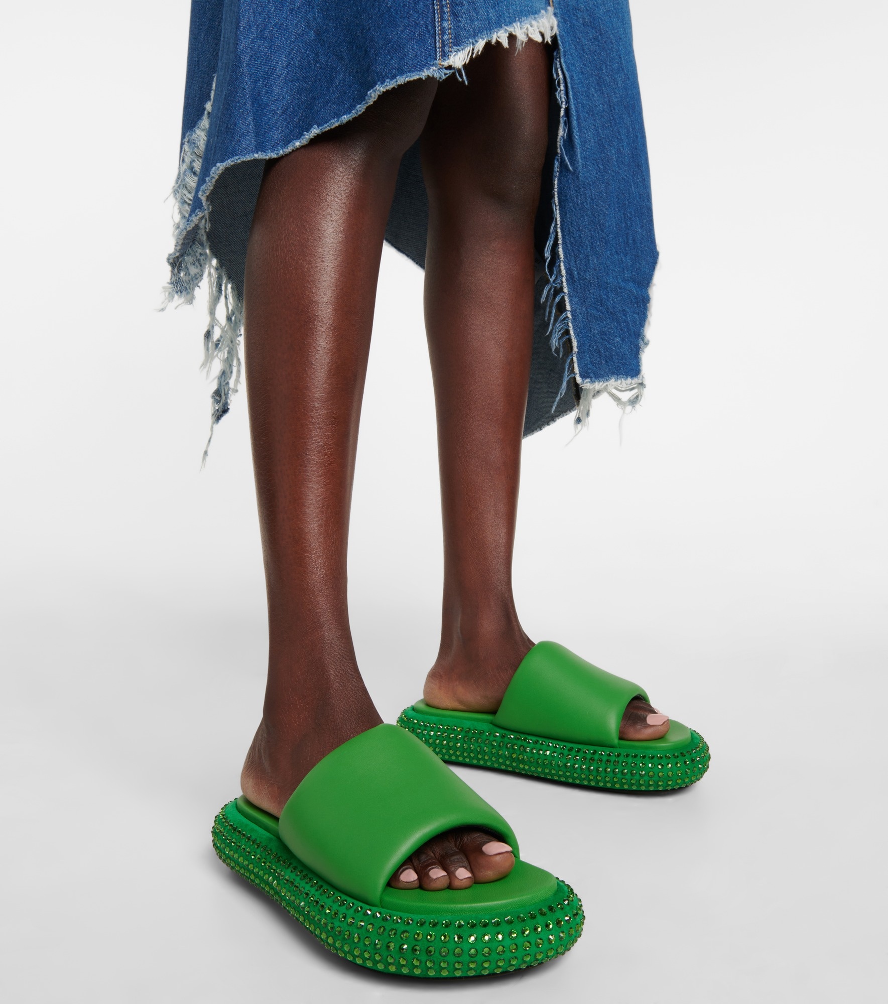 Embellished leather slides - 4