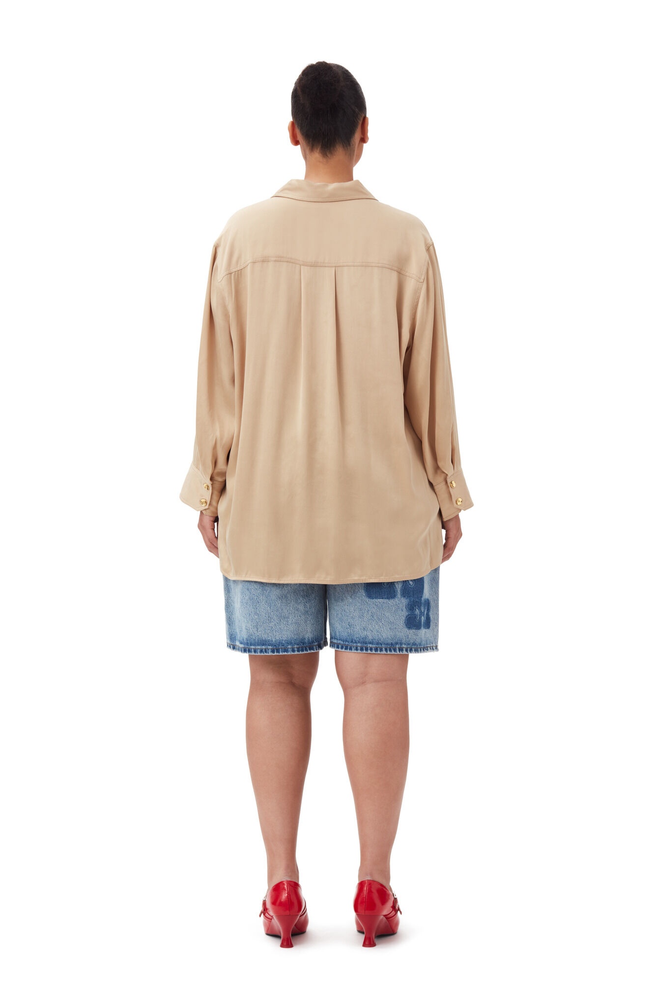 BEIGE WASHED SATIN SHIRT - 10