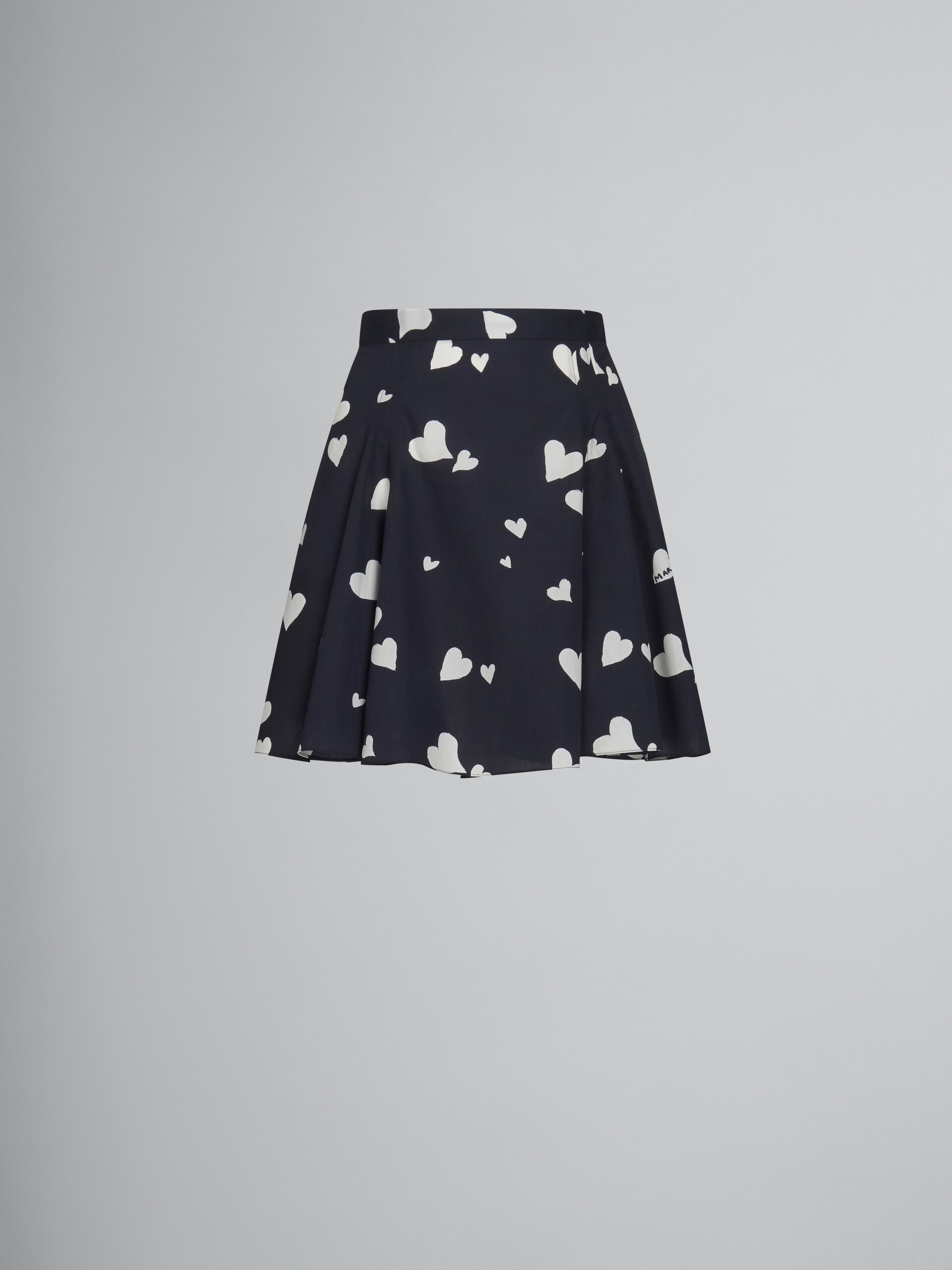 BLACK POPLIN SKIRT WITH BUNCH OF HEARTS PRINT - 1