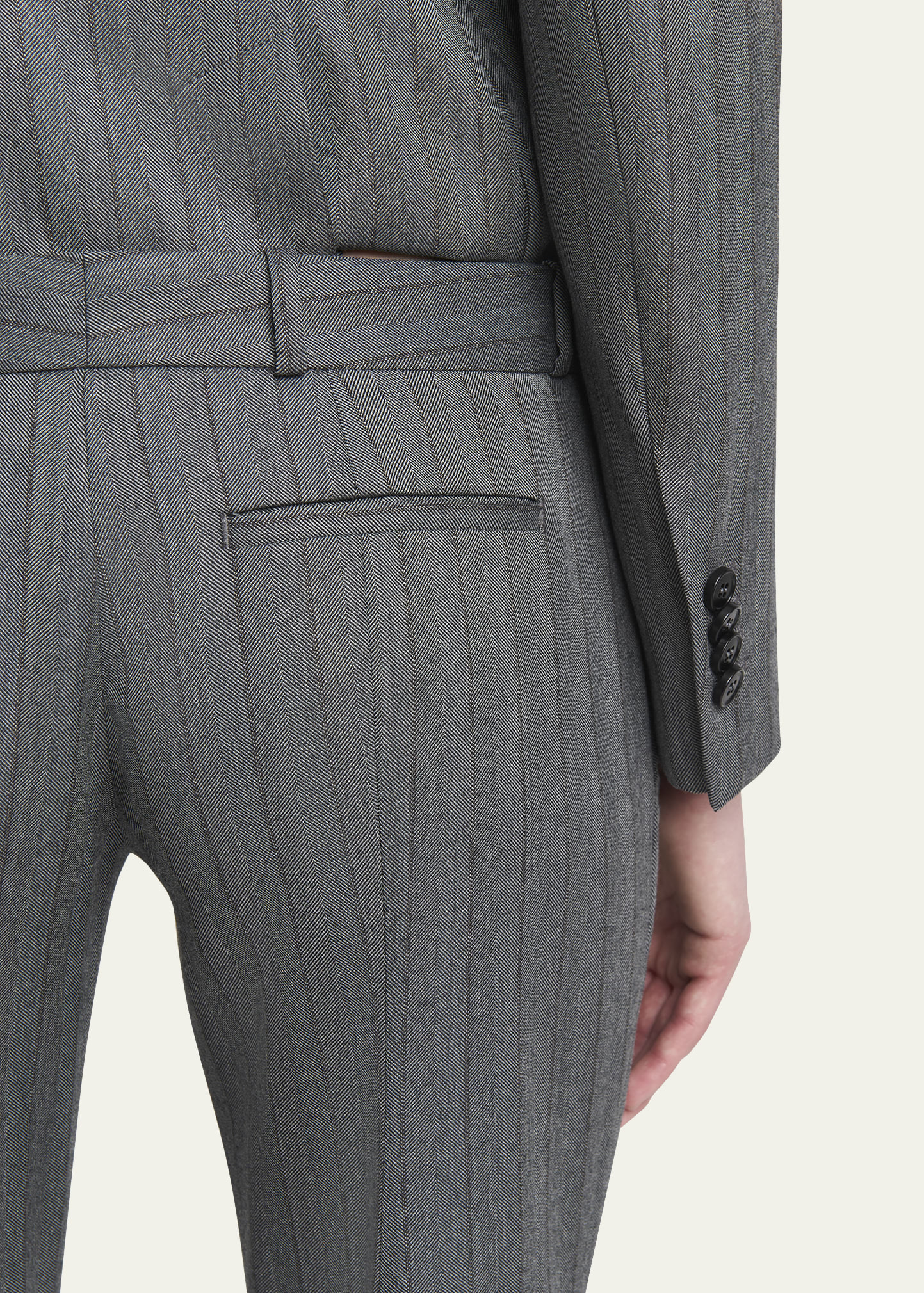Low-Rise Herringbone Striped Flare Trousers - 5