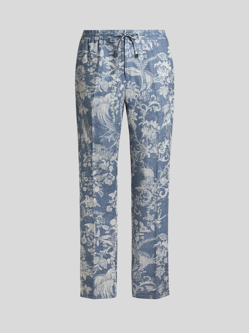 COTTON JACQUARD JOGGING TROUSERS WITH FLORAL MOTIF 1