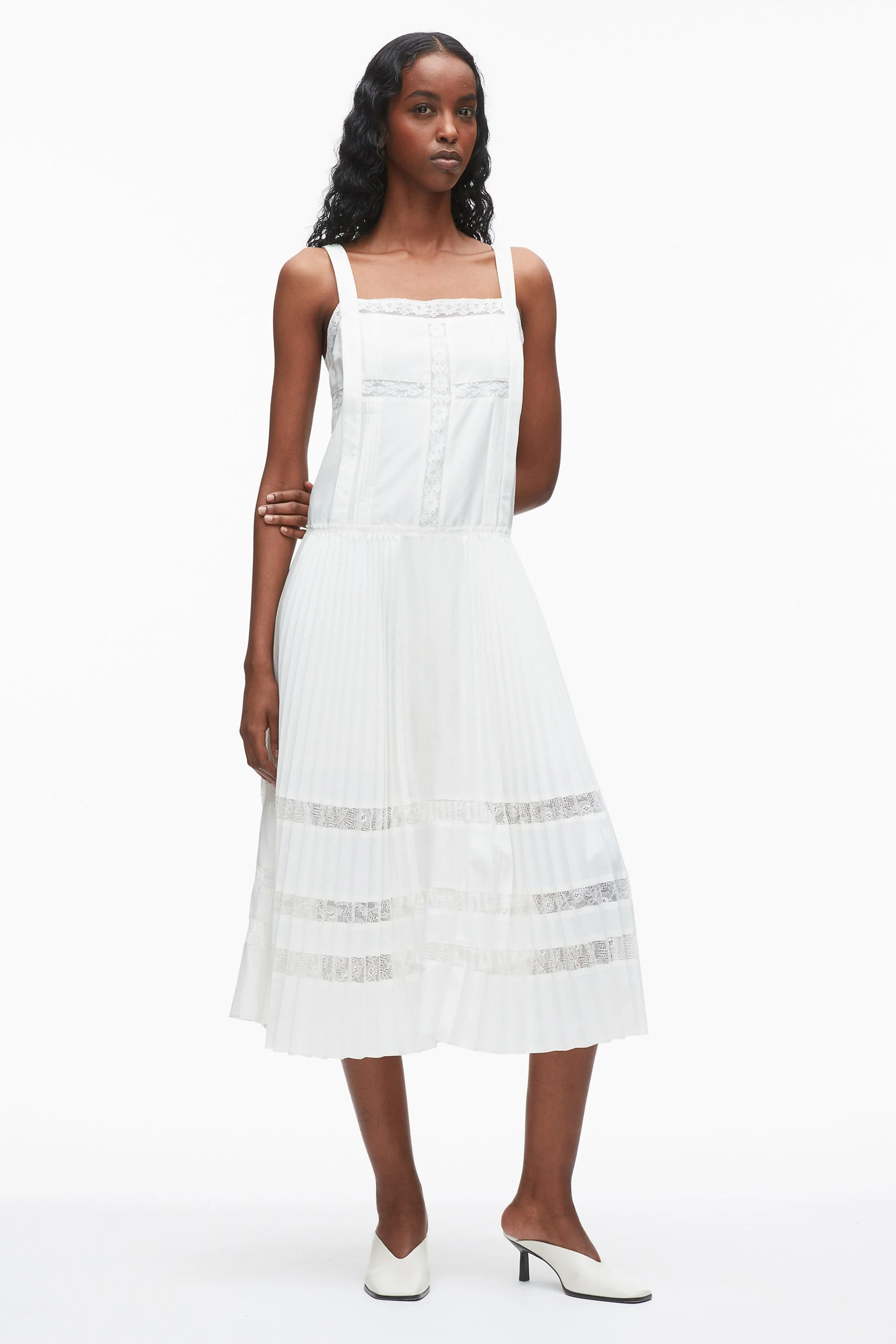 phillip lim pleated dress Pleated Tank Dress With Lace Insert White / 00