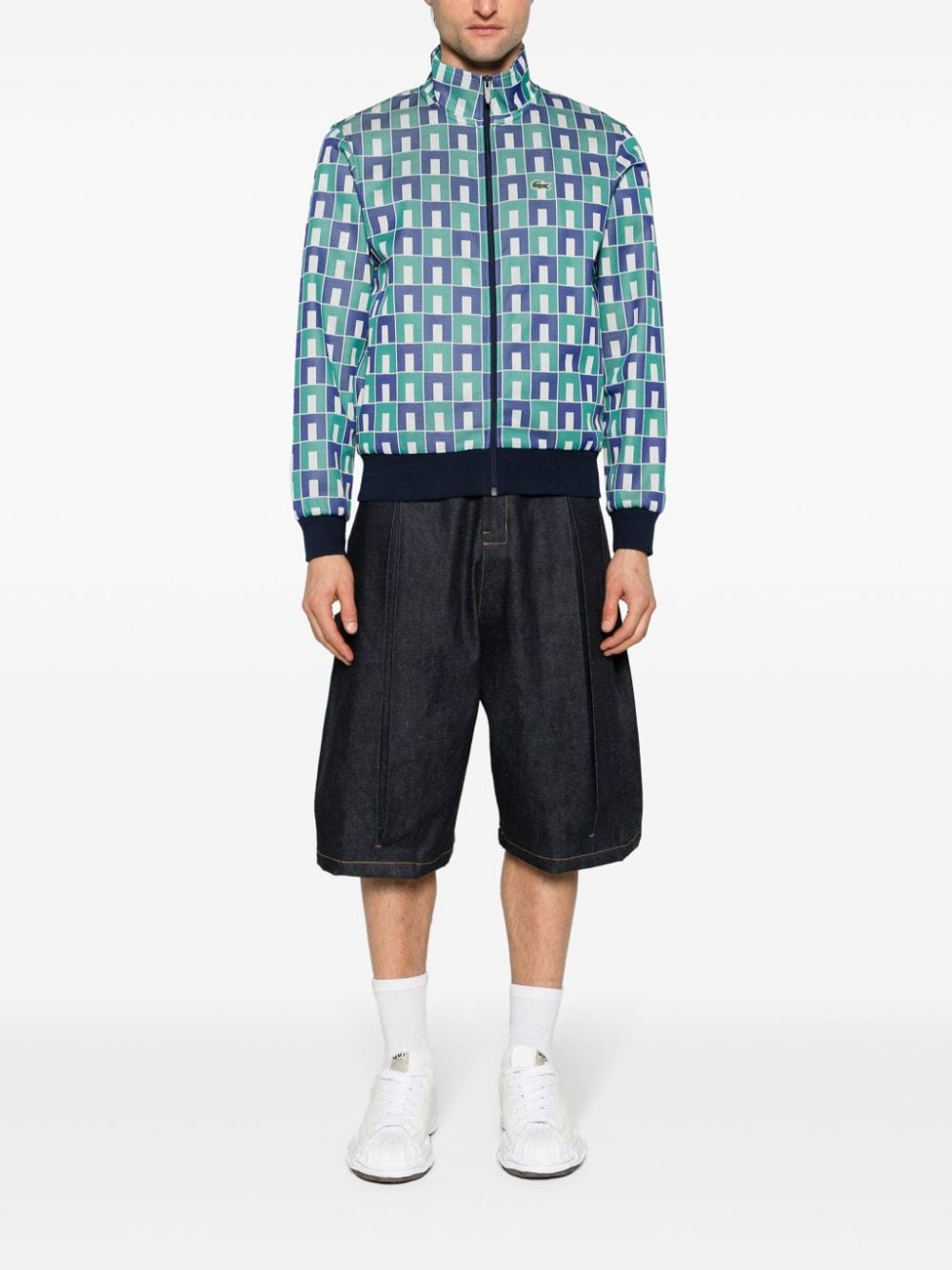 geometric-jacquard zip-up sweatshirt - 3