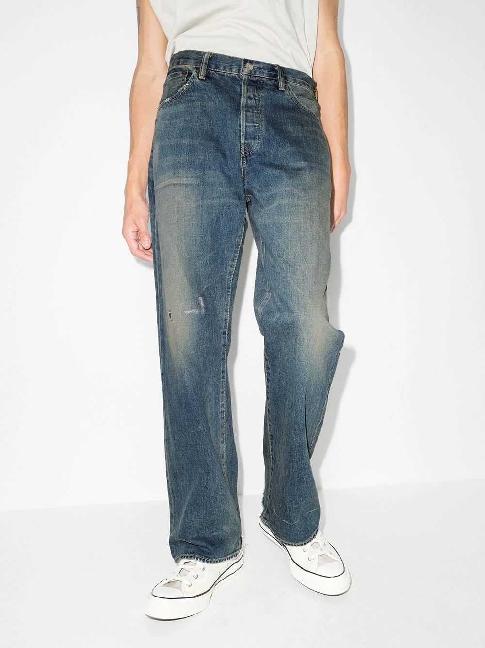 13.5 OZ distressed straight-leg jeans - 2