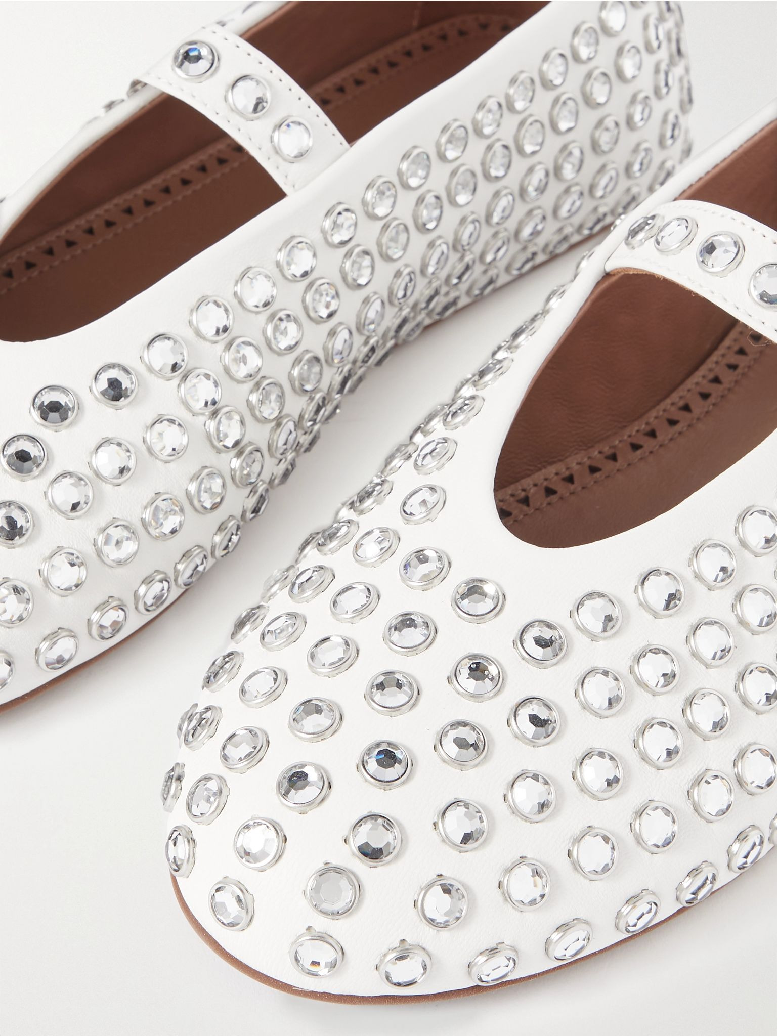 Crystal-embellished leather ballet flats White - 4