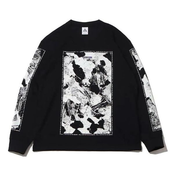 Men's Nike SS22 ACG Large Abstract Rock Pattern Printing Round Neck Pullover Black DQ4962-010 - 1