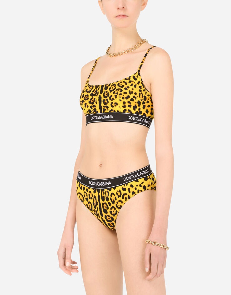 Neon leopard-print bikini with branded elastic - 4