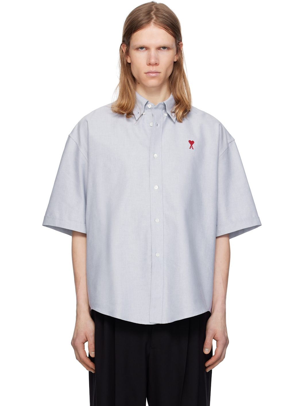 Blue Cotton Boxy Fit Short Sleeves Shirt - 1