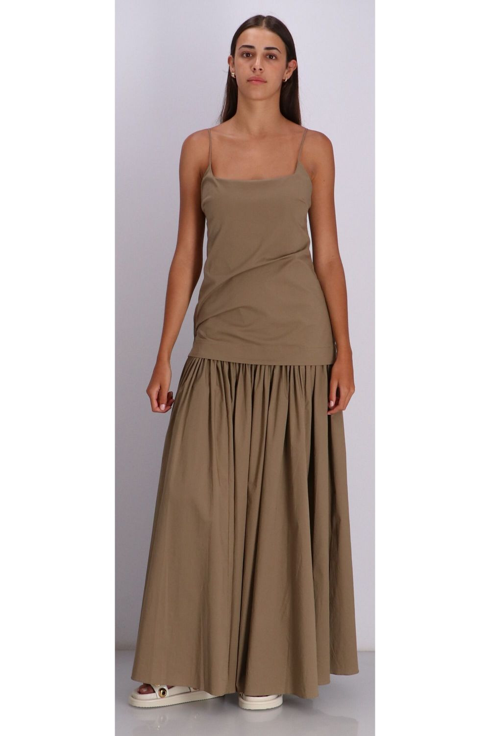 gathered-skirt slip midi day dress - 2