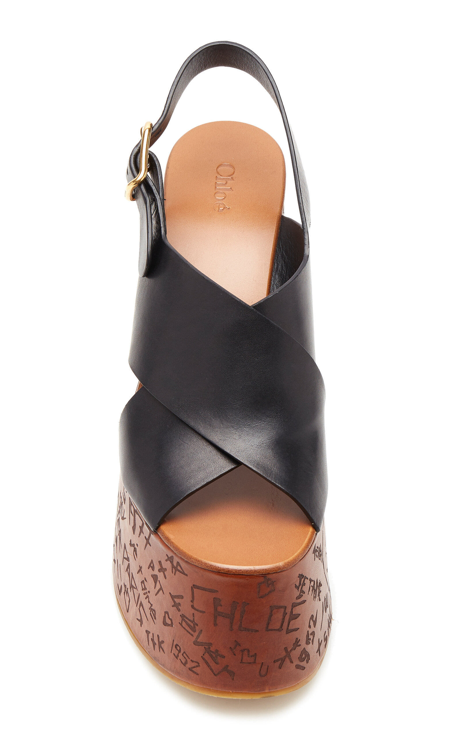 Maxime Carved Leather Wedge Sandals black - 3