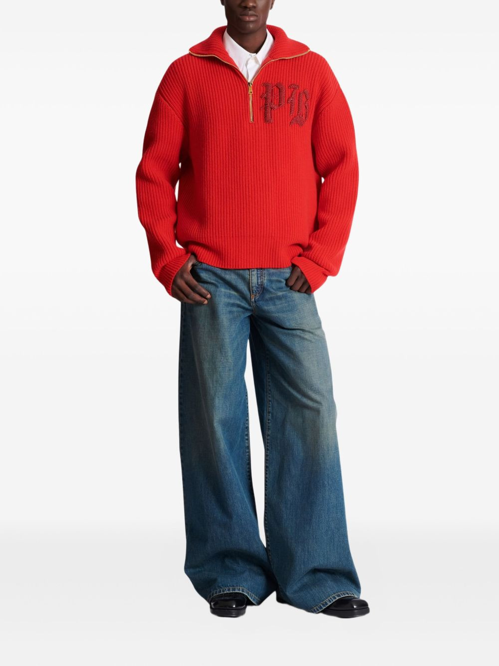 ribbed turtleneck half-zip sweater - 2